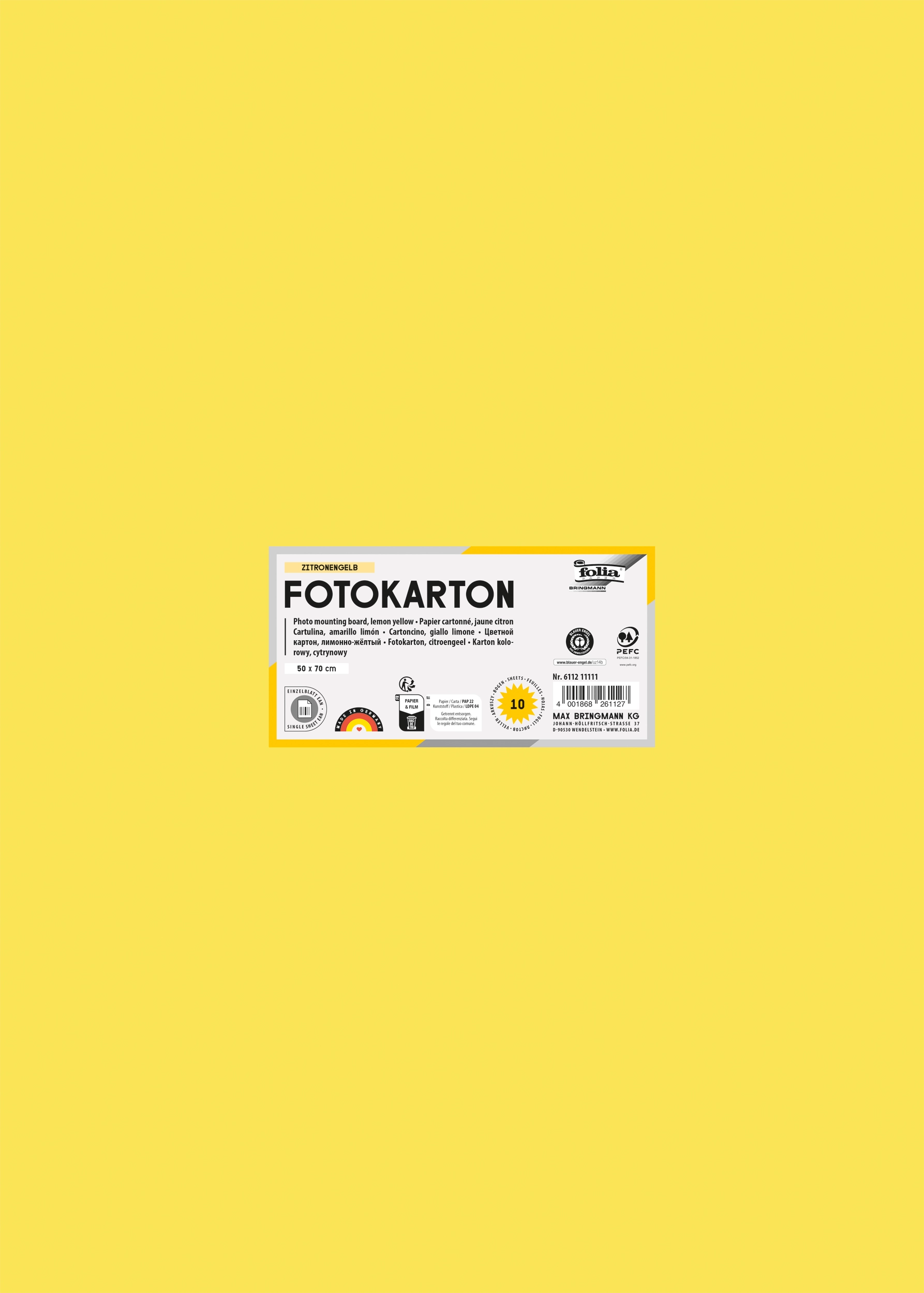 Fotokarton, Zitronengelb, 50 x 70 cm, 300 g/m², 50 Bogen
