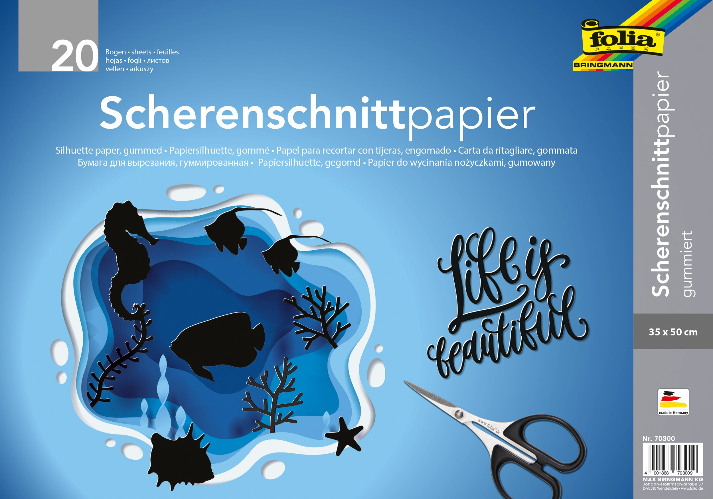 Scherenschnittpapier, Schwarz, Gummiert, 35 x 50 cm, 80 g/m², 20 Blatt