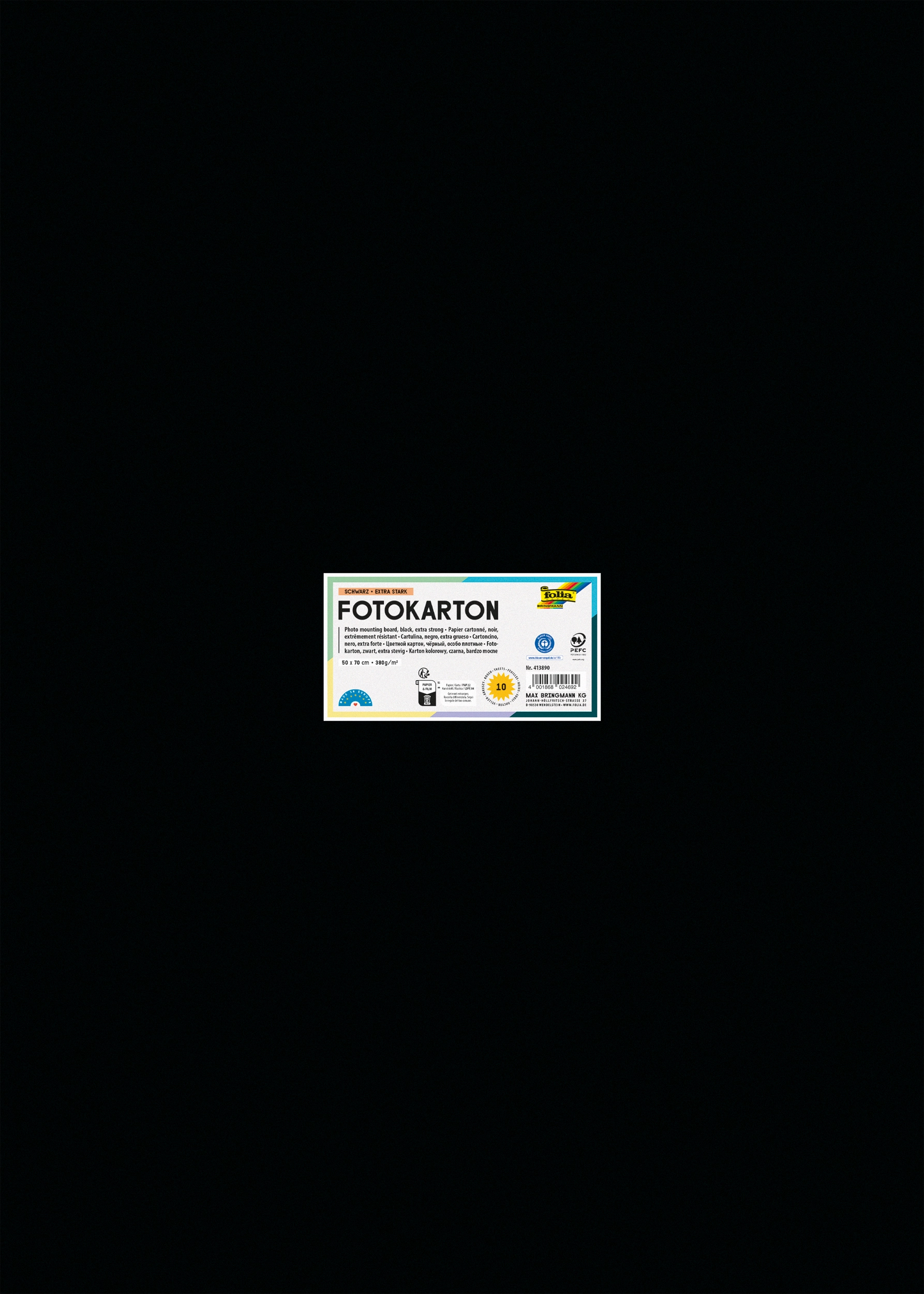 Photo Mounting Board, Extra Strong, Black, 50 x 70 cm, 380 g/m², 10 sheets