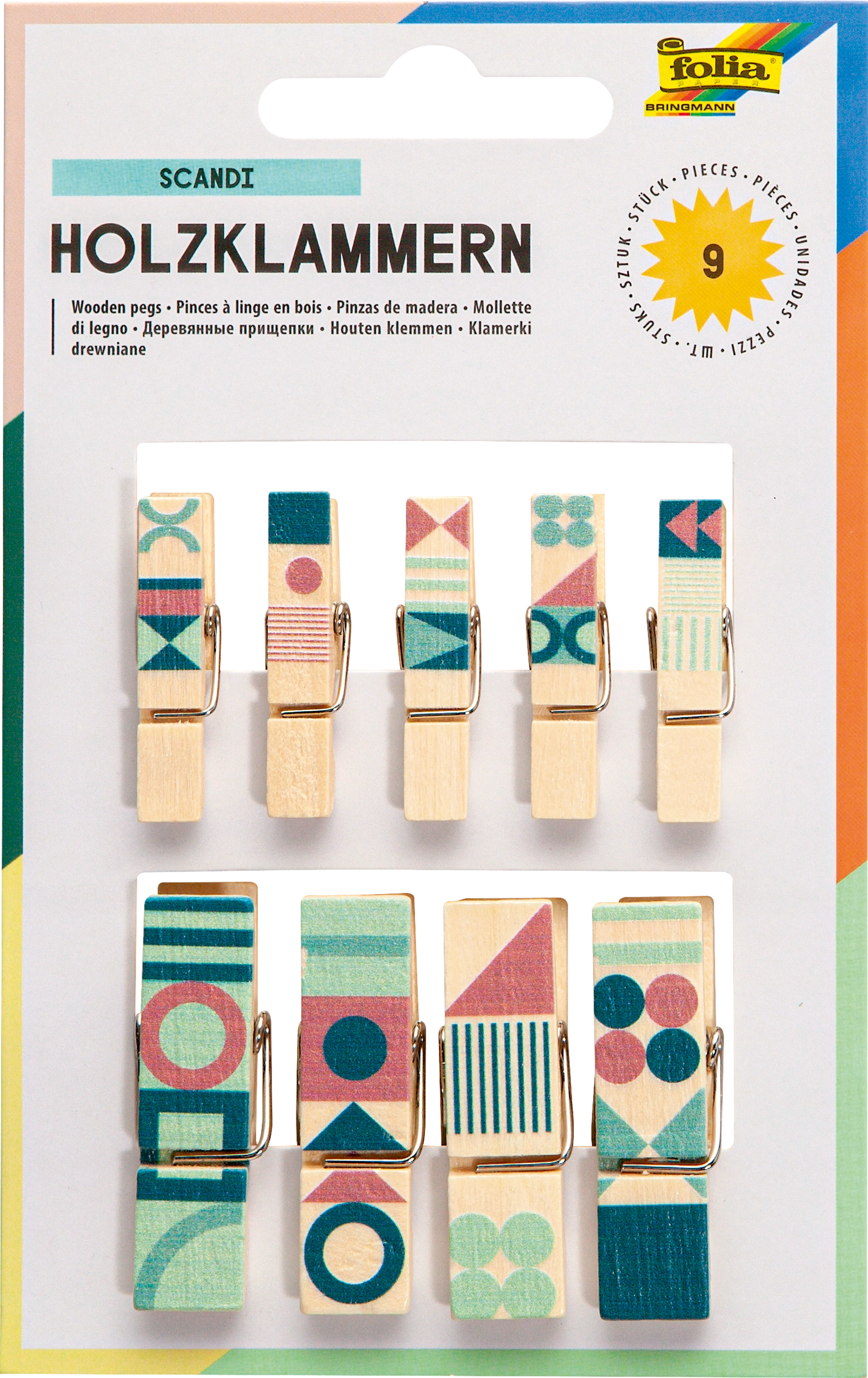 Holzklammern, Scandi, 9 Stück