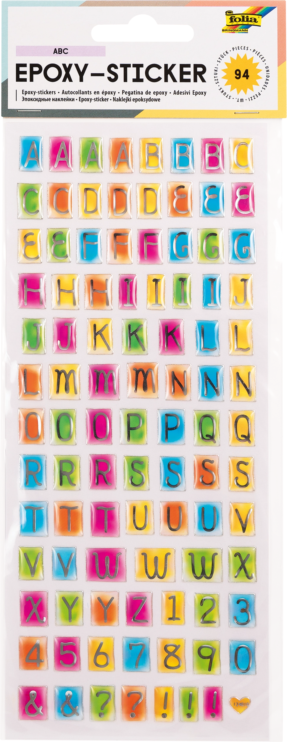 Epoxy-Sticker, ABC, 94 Sticker, 1 Blatt