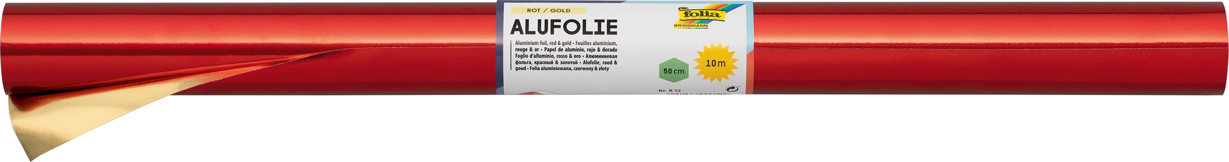 Aluminium Foil Double-Sided, Red / Gold, 50 cm x 10 m, 1 roll