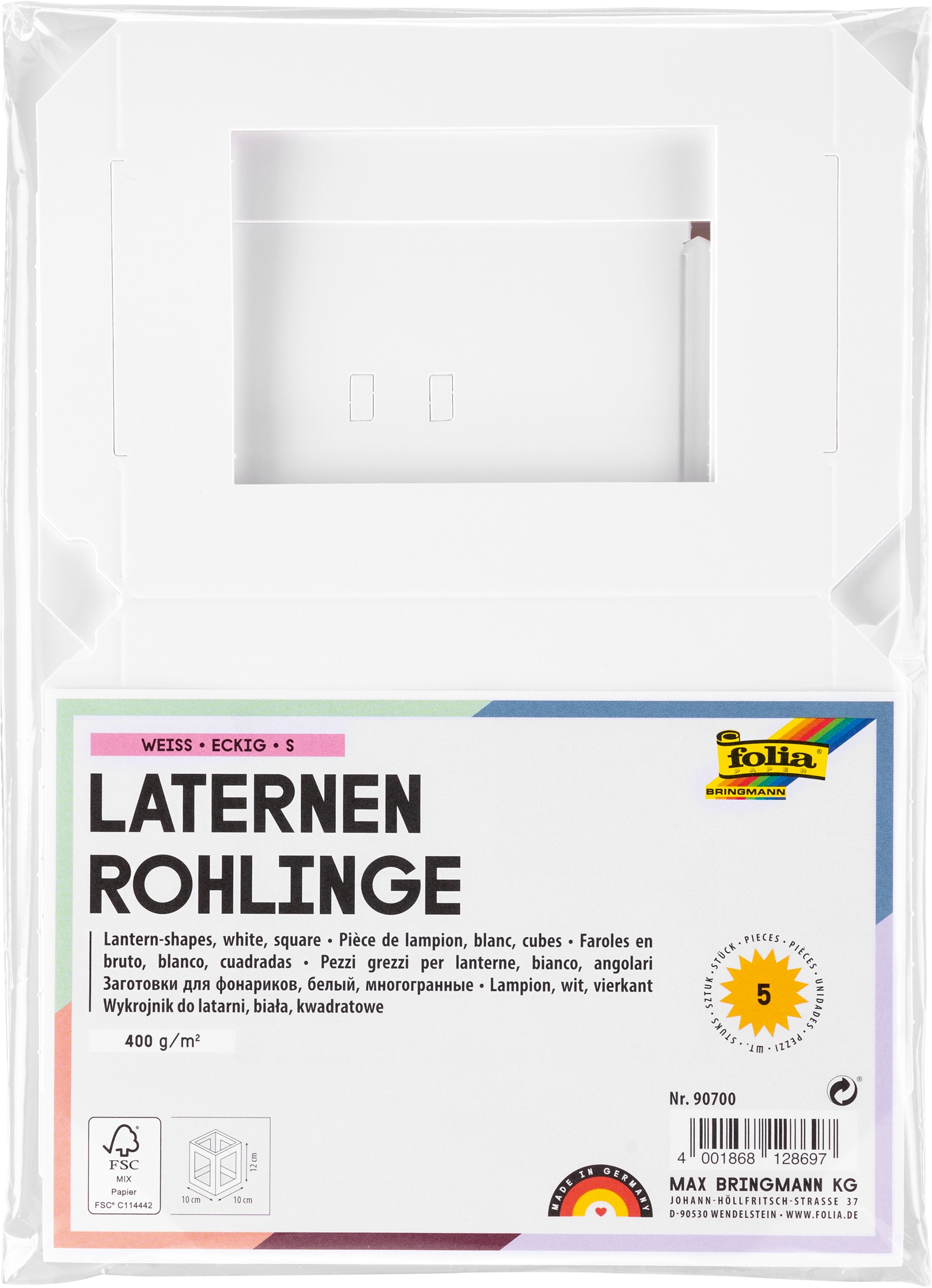 Laternen-Rohlinge, Eckig, Weiß, S, 400 g/m², 5 Stück