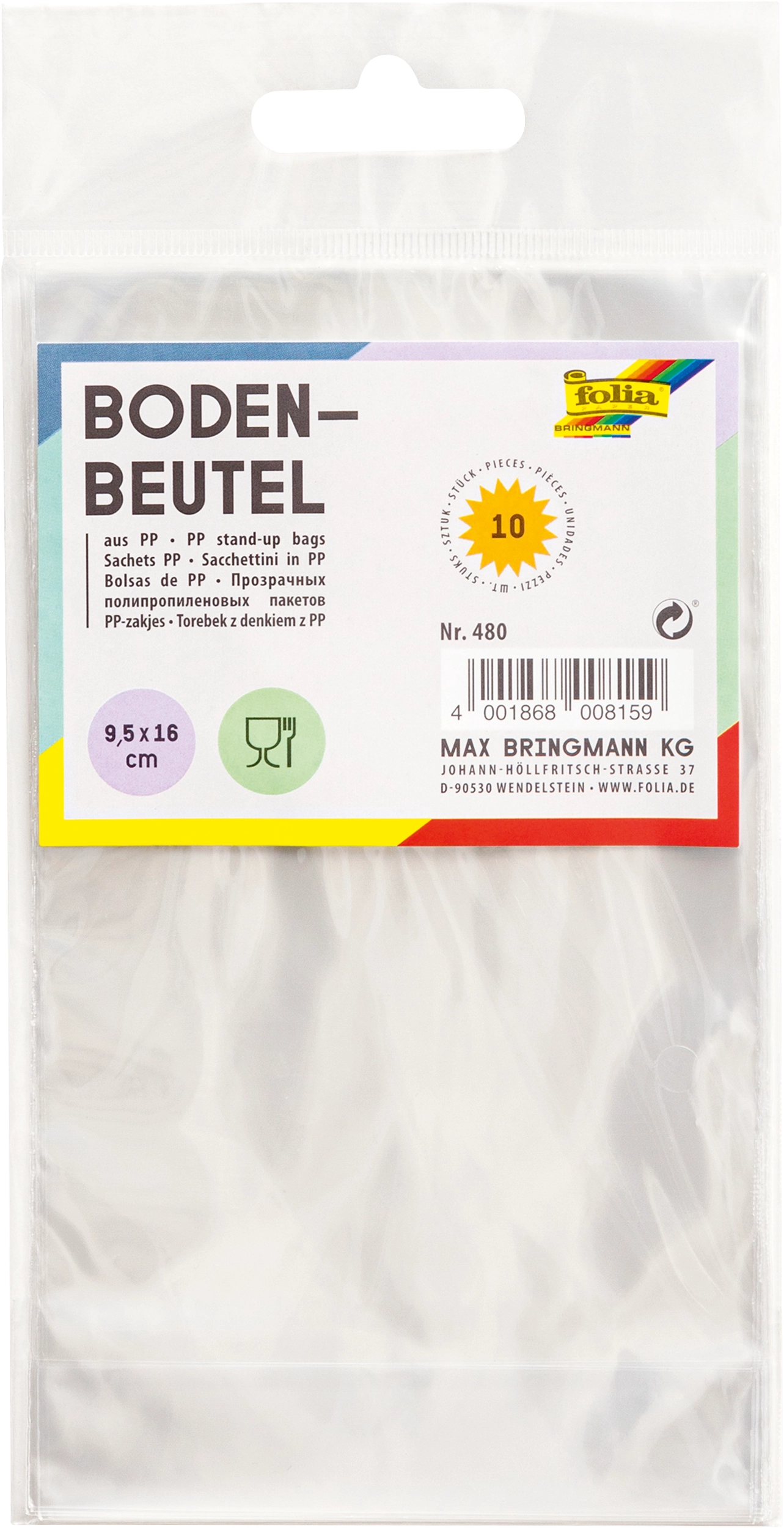 PP-Bodenbeutel, Transparent, S, 9,5 x 16,0 cm, 10 Stück