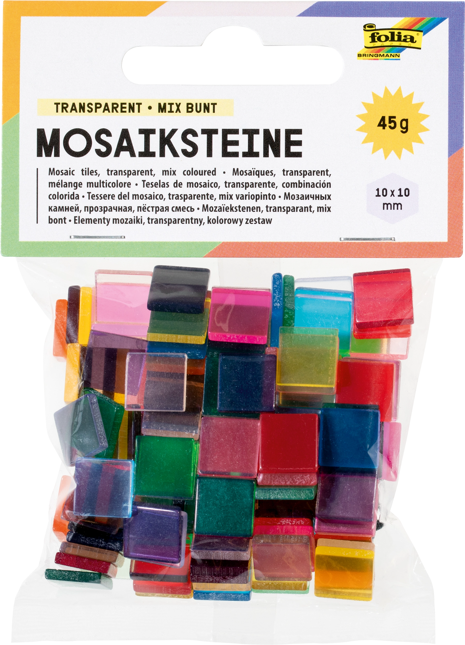 Resin-Mosaiksteine, Transparent, Mix Bunt, 10 x 10 mm, 190 Stück