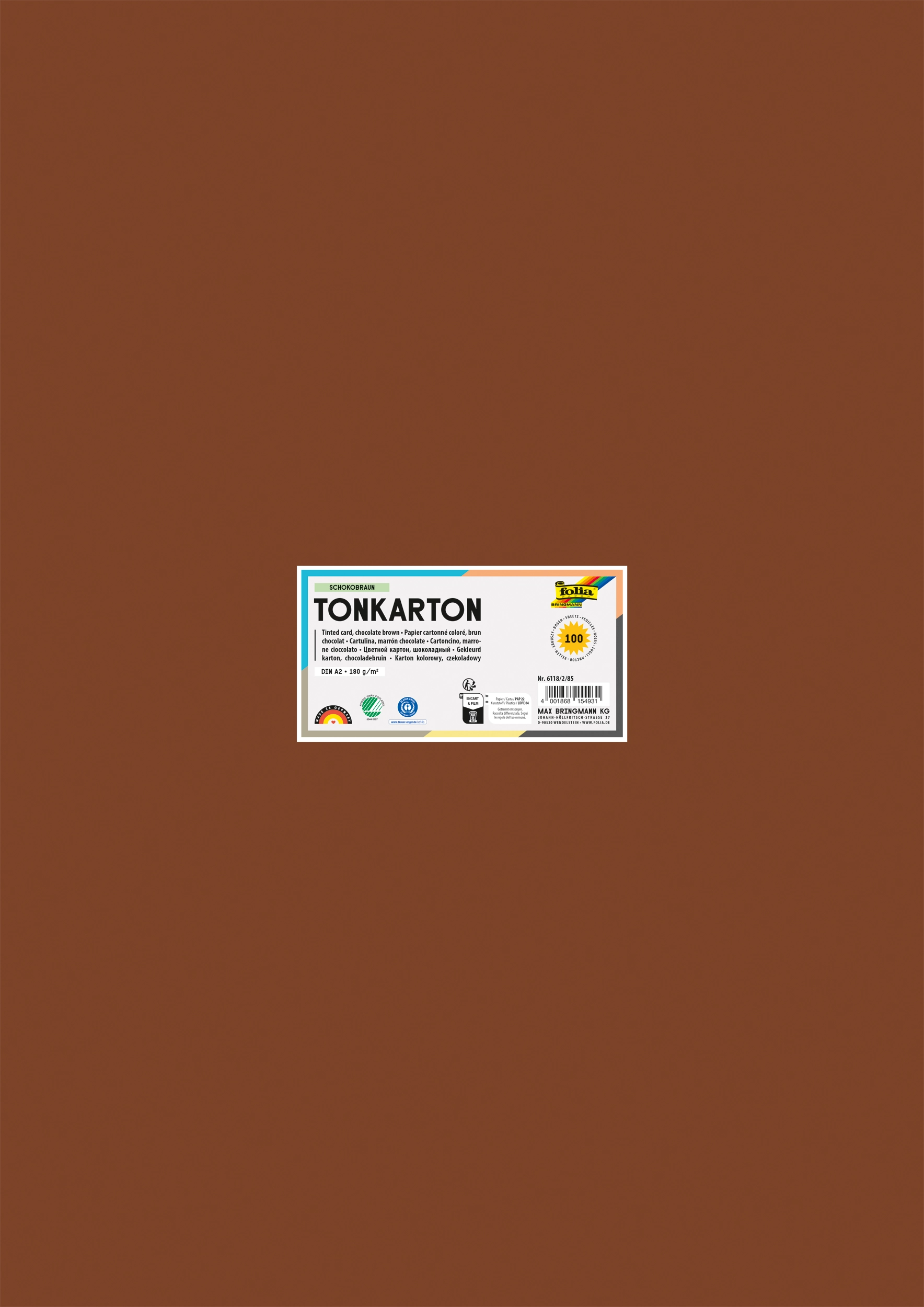 Tinted Card, Chocolate Brown, DIN A2, 180 g/m², 100 sheets