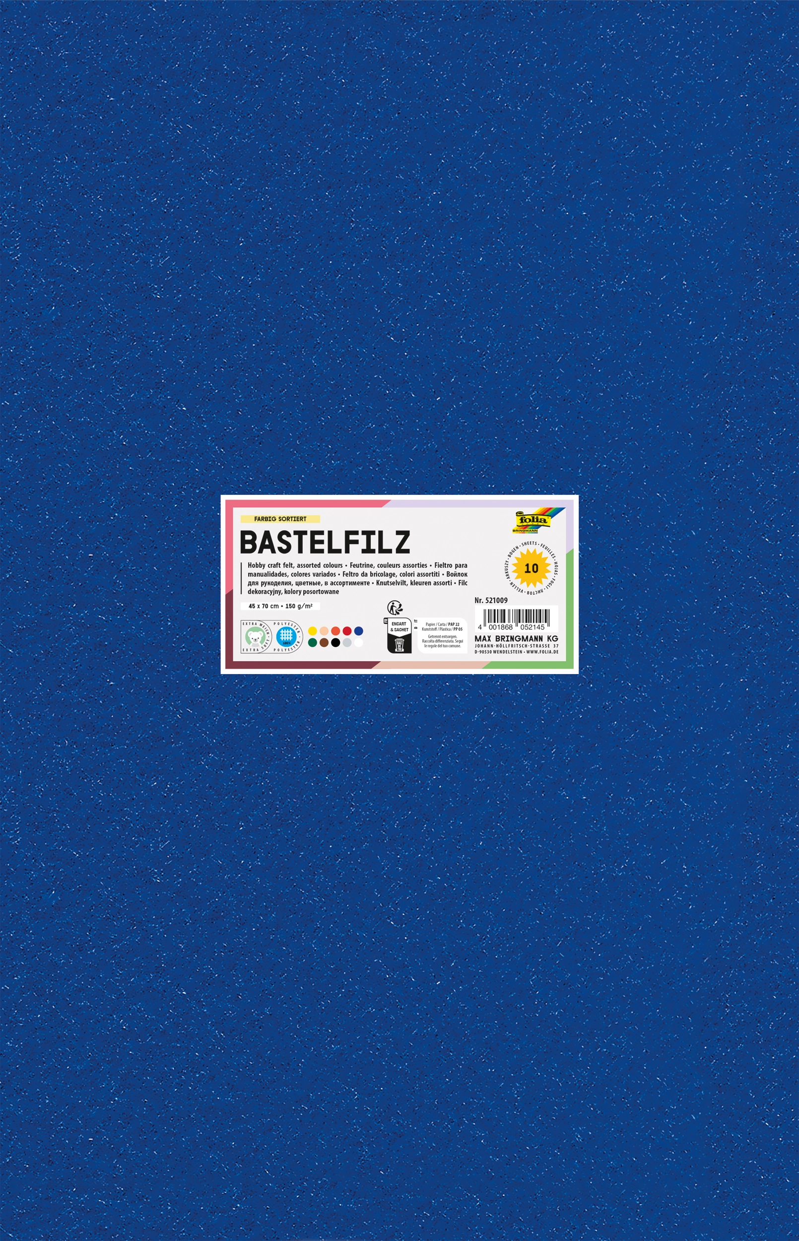 Bastelfilz, Basic, 45 x 70 cm, 150 g/m², 10 Blatt