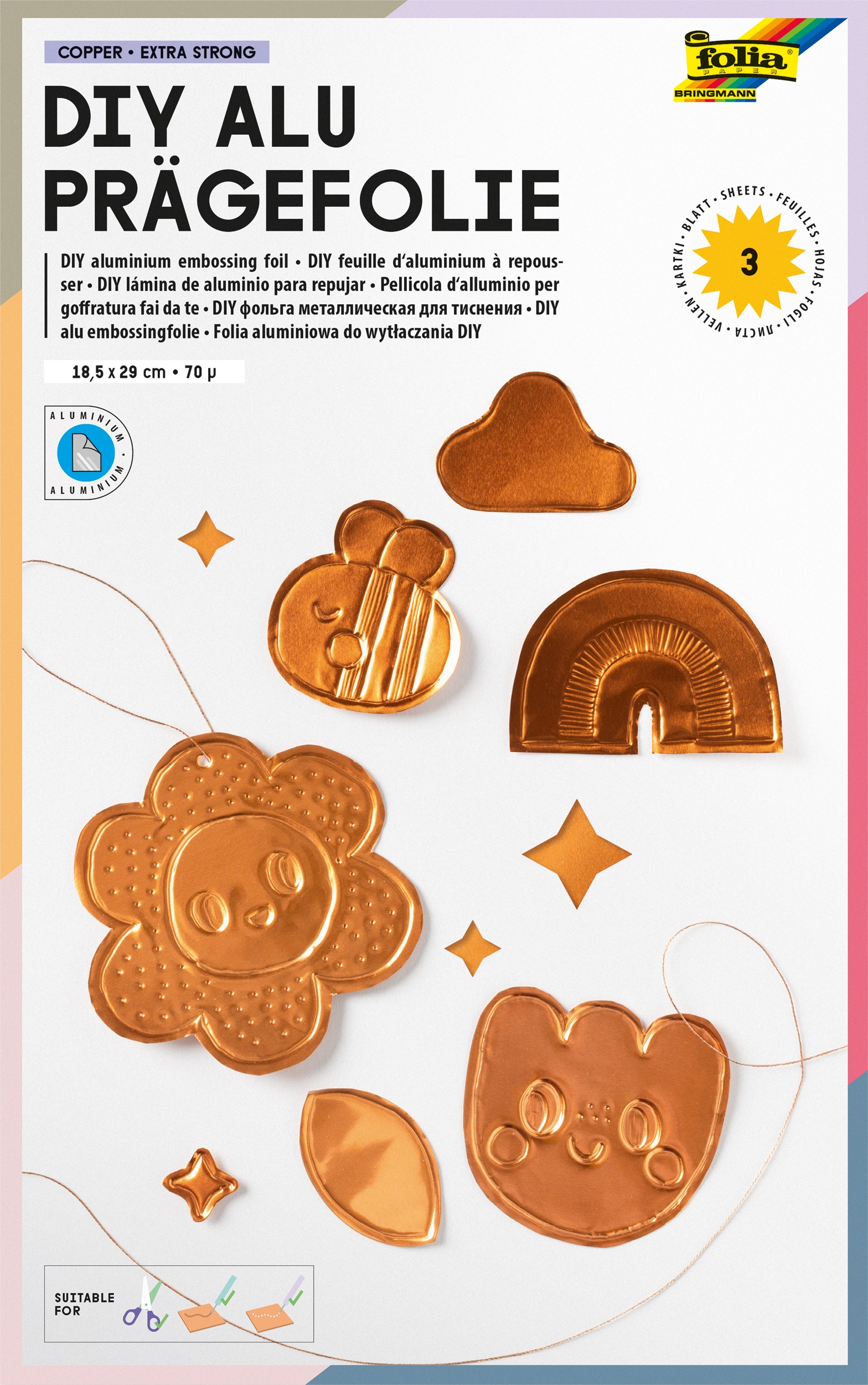 DIY Alu Prägefolie, Kupfer / Kupfer, Extra Stark, 18,5 x 29 cm, 3 Blatt, 3 Blatt