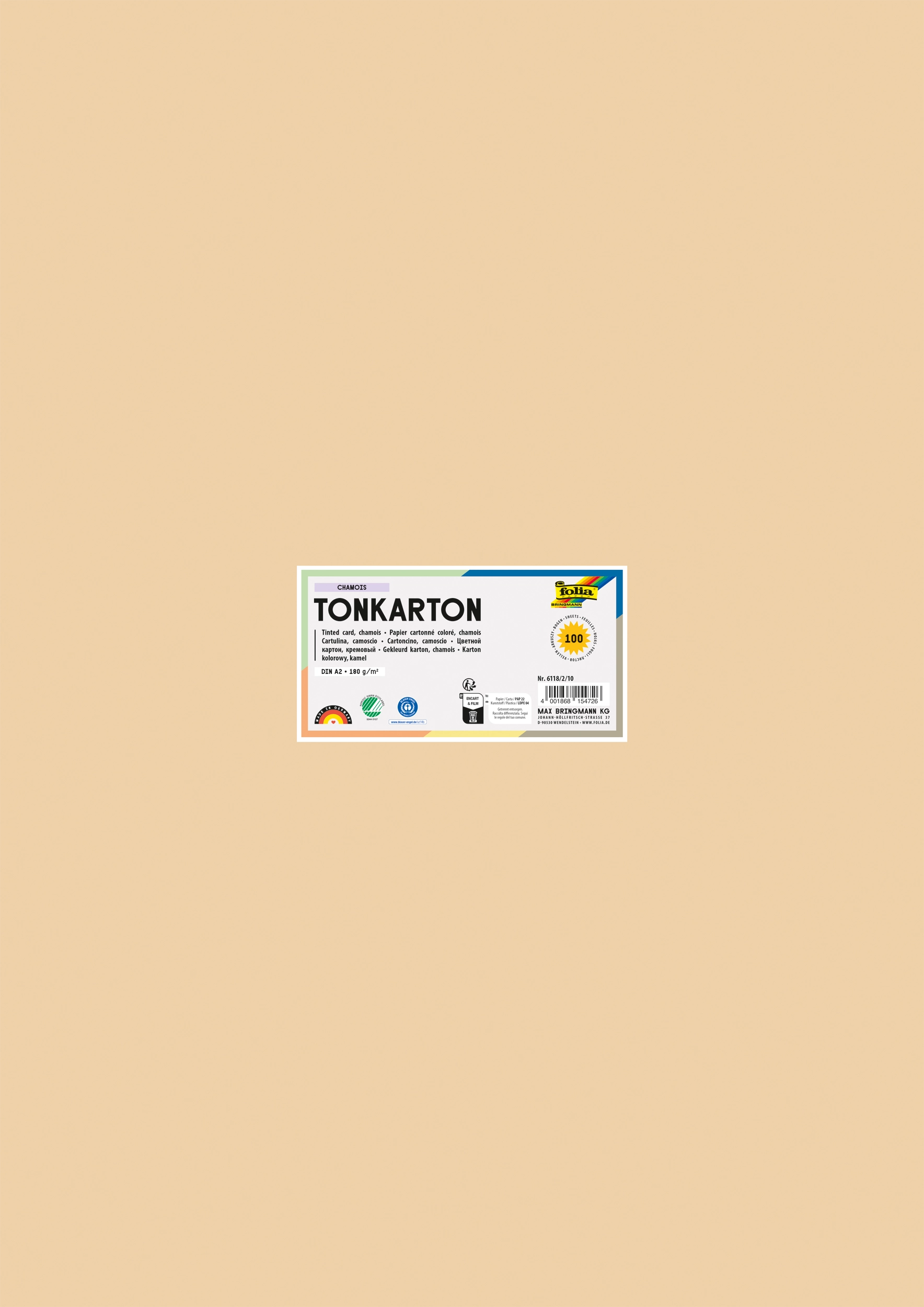 Tinted Card, Chamois, DIN A2, 180 g/m², 100 sheets
