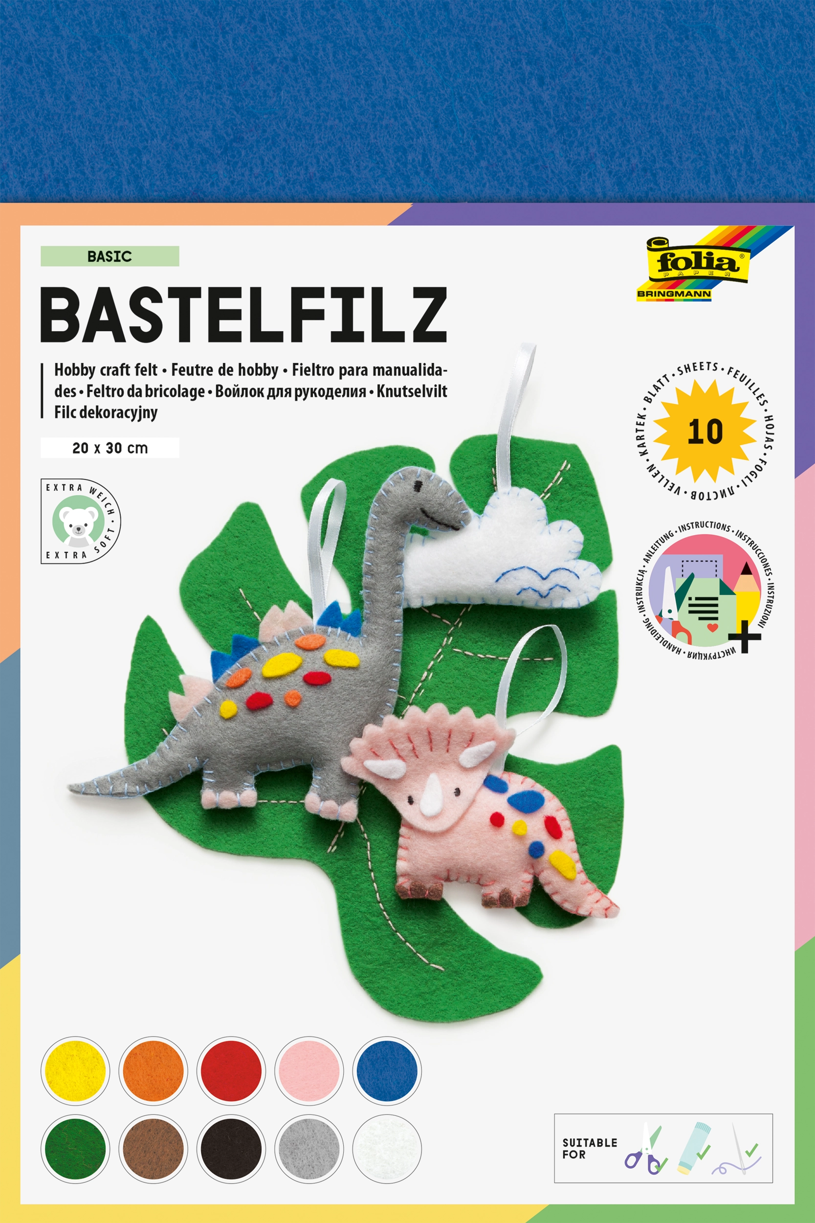 Bastelfilz, Basic, 20 x 30 cm, 150 g/m², 10 Blatt
