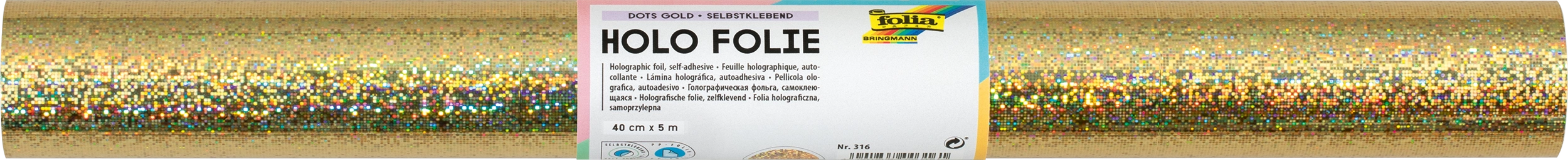 Holographische Folie, Sparkling Gold Holo, Selbstklebend, 40 cm x 5 m, 1 Rolle