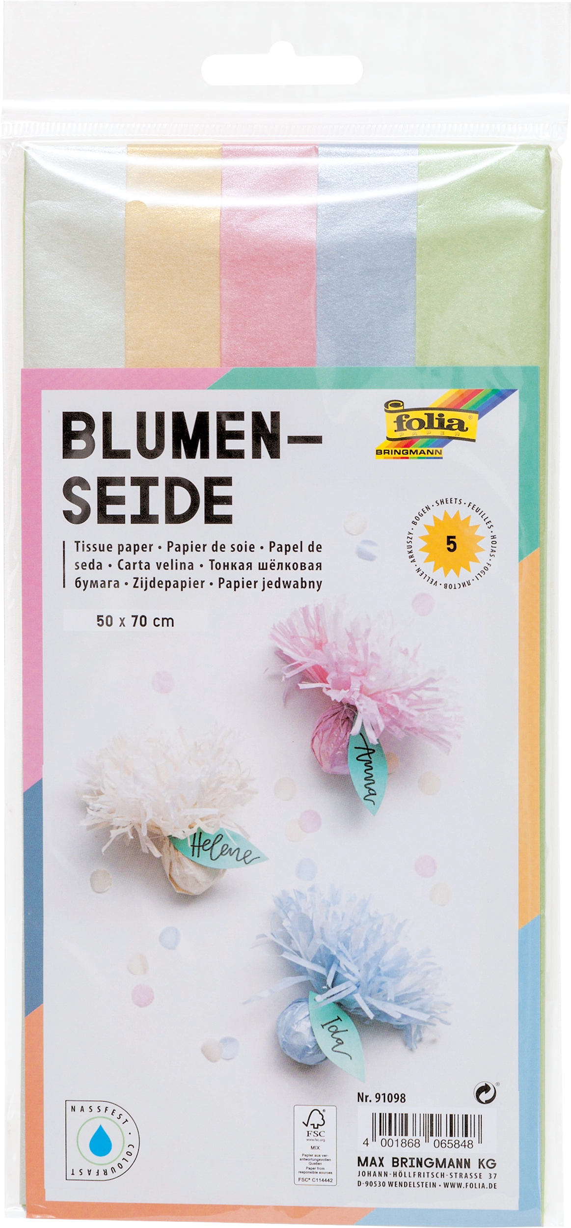 Tissue Paper, Iridescent Mix, 50 x 70 cm, 20 g/m², 5 sheets