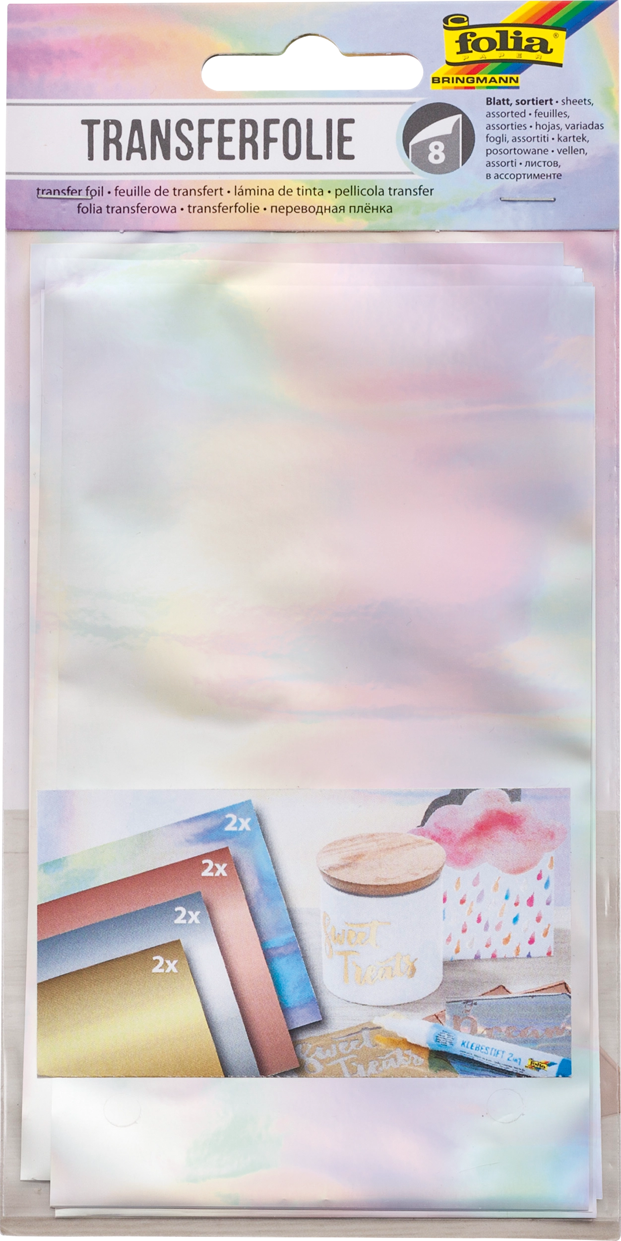 Transferfolie, Mix Bunt, 9 x 16 cm, 8 Blatt, 1 Pack