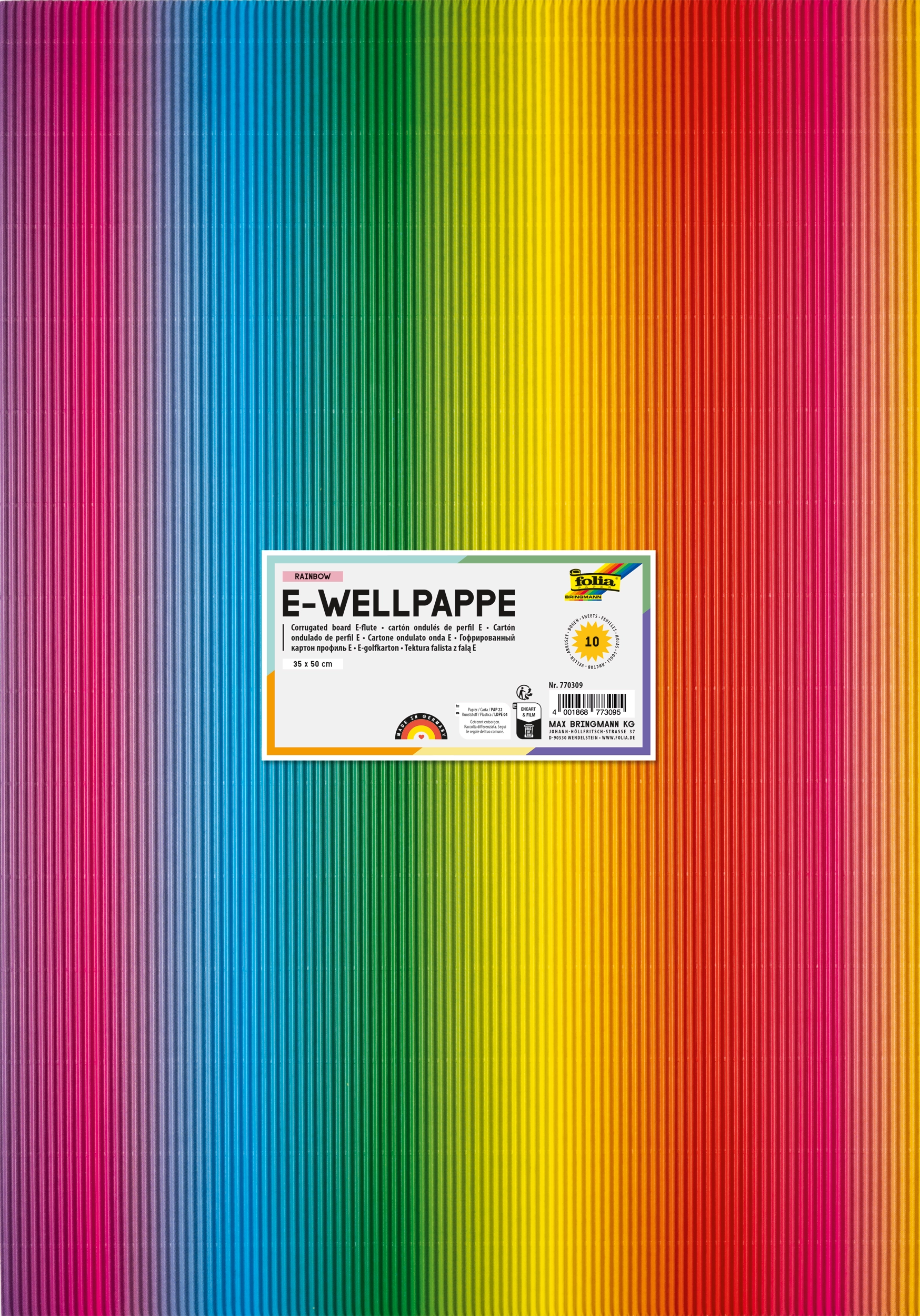 Corrugated Board E-flute, Rainbow, 35 x 50 cm, 10 sheets