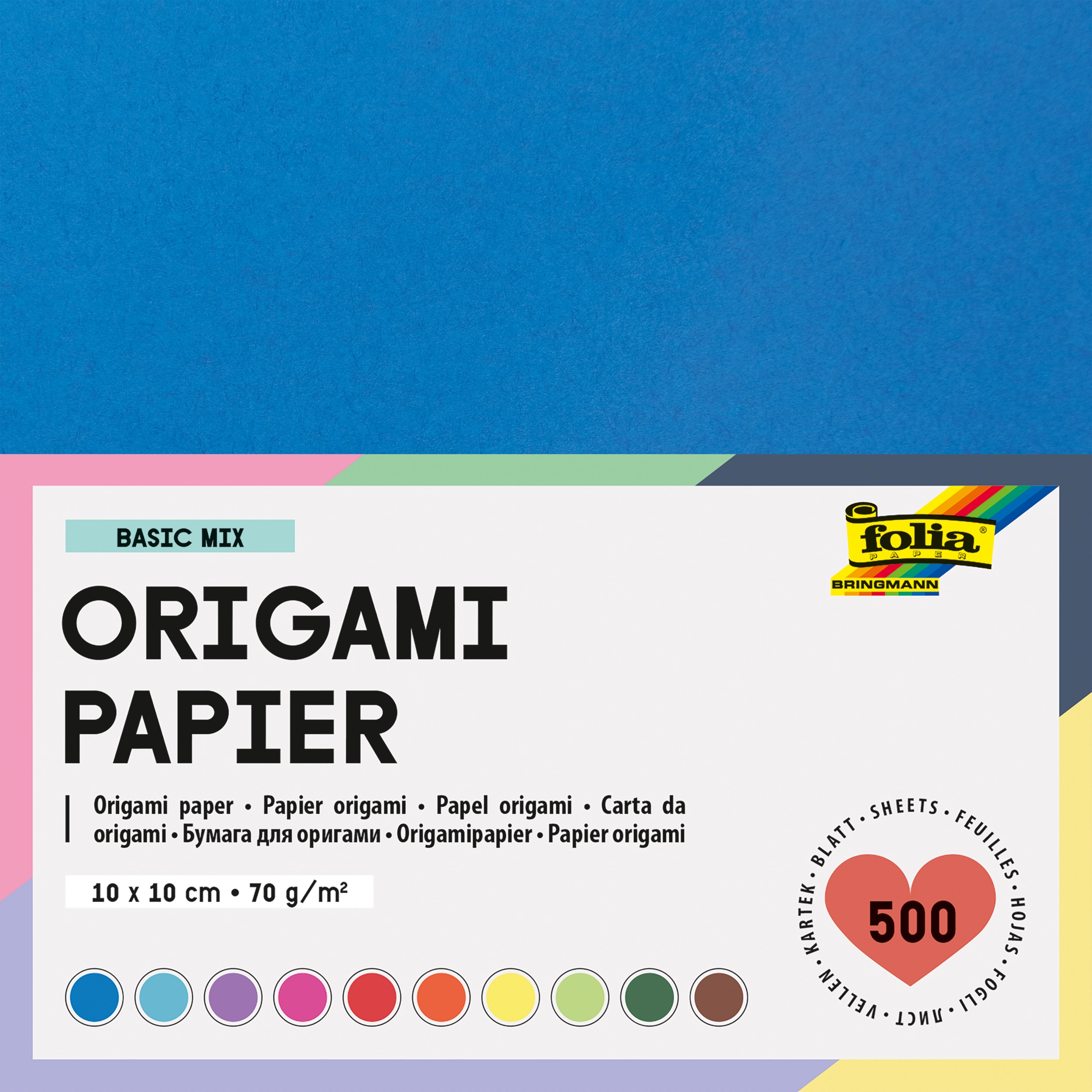 Origami Paper, Basic Mix, 10 x 10 cm, 70 g/m², 500 sheets