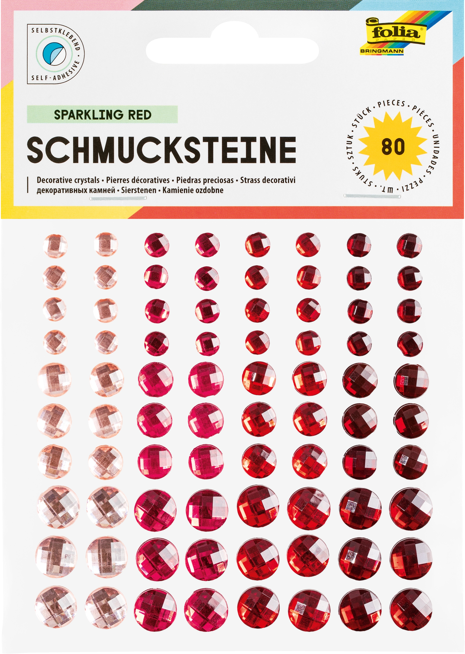 Schmucksteine, Strahlend Rot, Ø 6, 8, 10 mm, 80 Stück