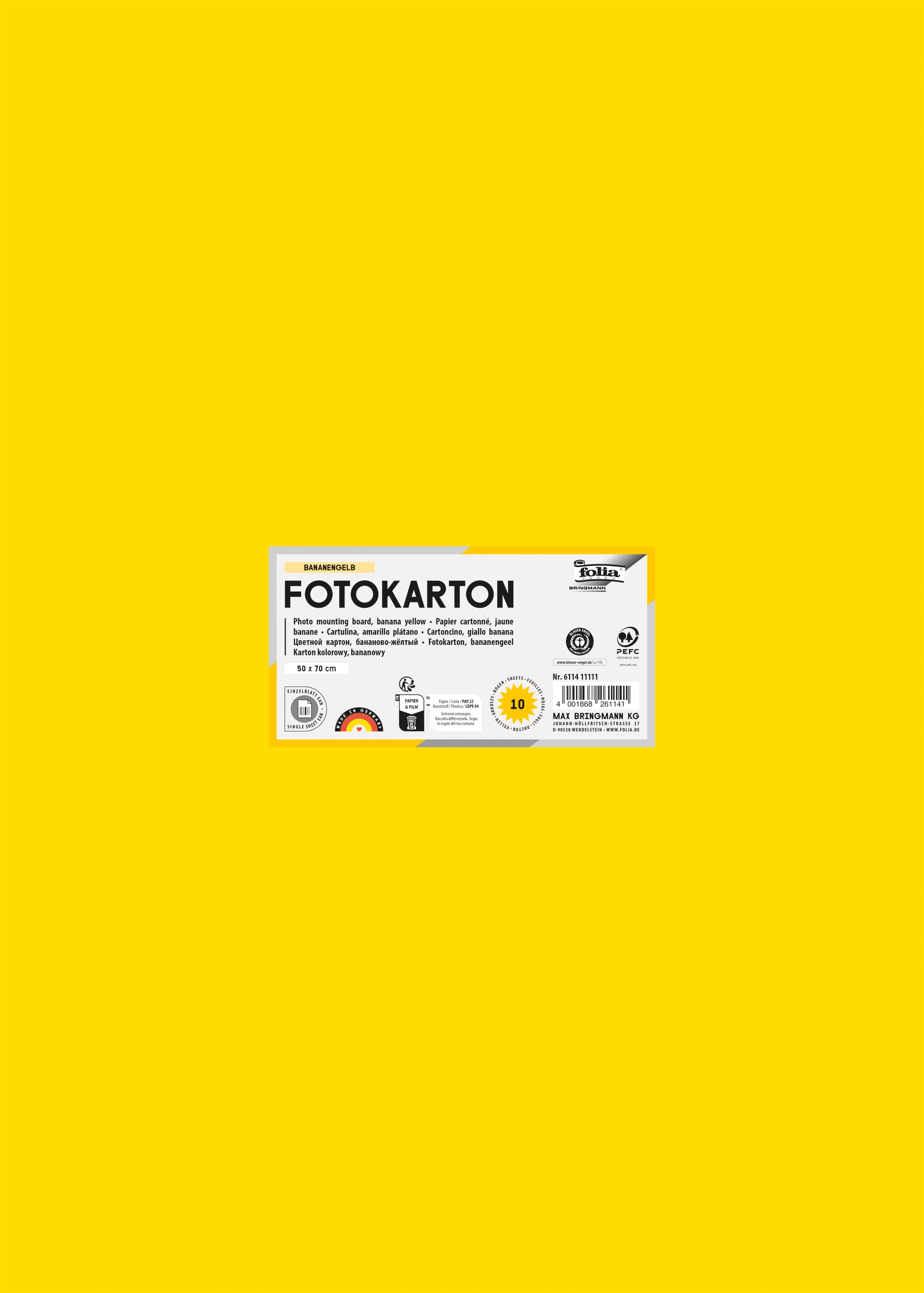 Fotokarton, Bananengelb, 50 x 70 cm, 300 g/m², 50 Bogen