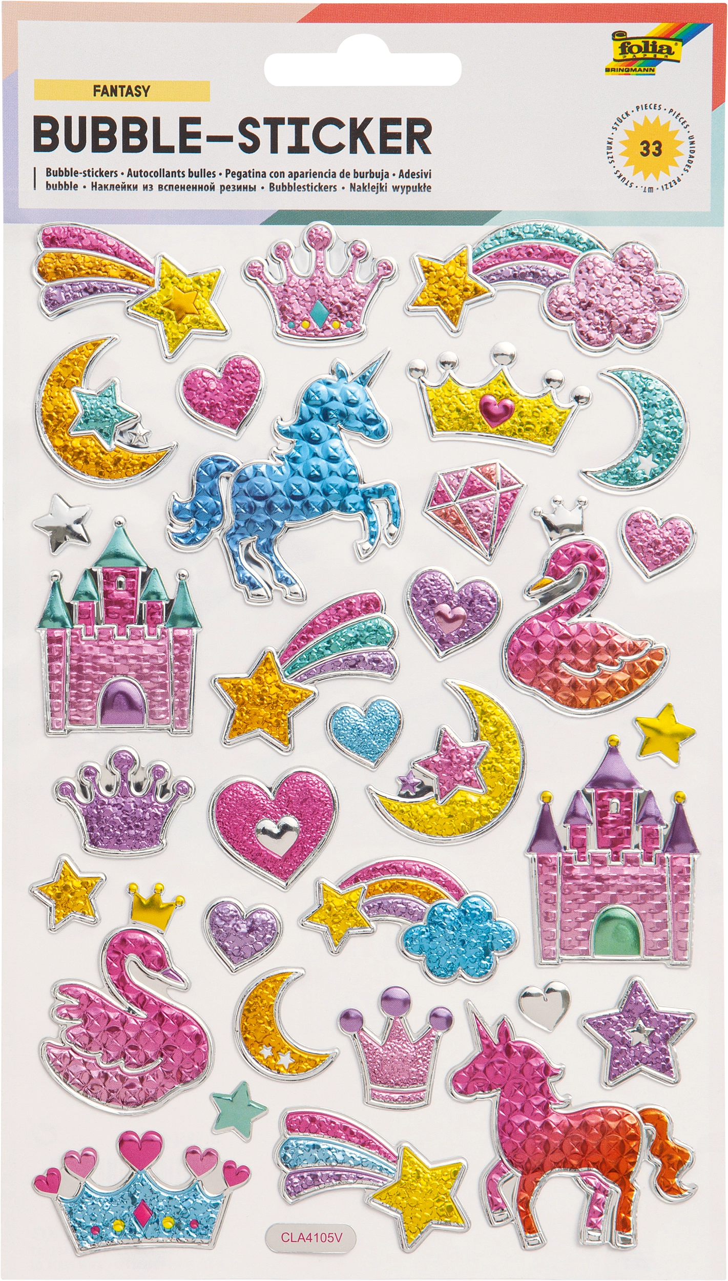 Bubble-Sticker, Fantasie, 33 Sticker, 1 Blatt