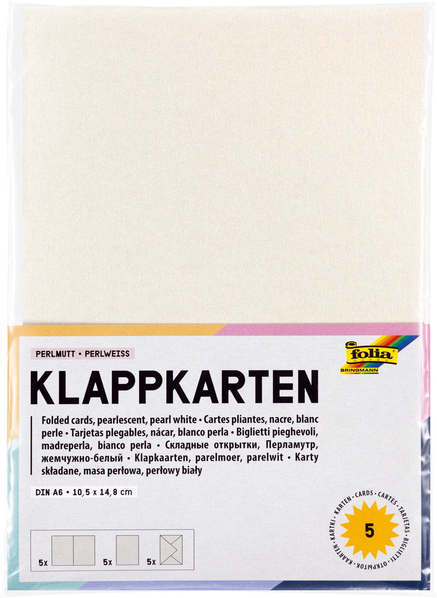 Klappkarten, Perlmutt, Perlweiß, 10,5 x 15,0 cm, 120 g/m², 250 g/m²  , 5 Stück