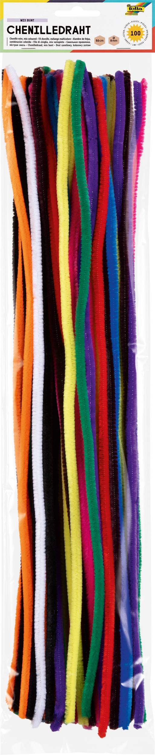 Chenilledraht, Mix Bunt, Ø 8 mm, 50 cm, 100 Stück