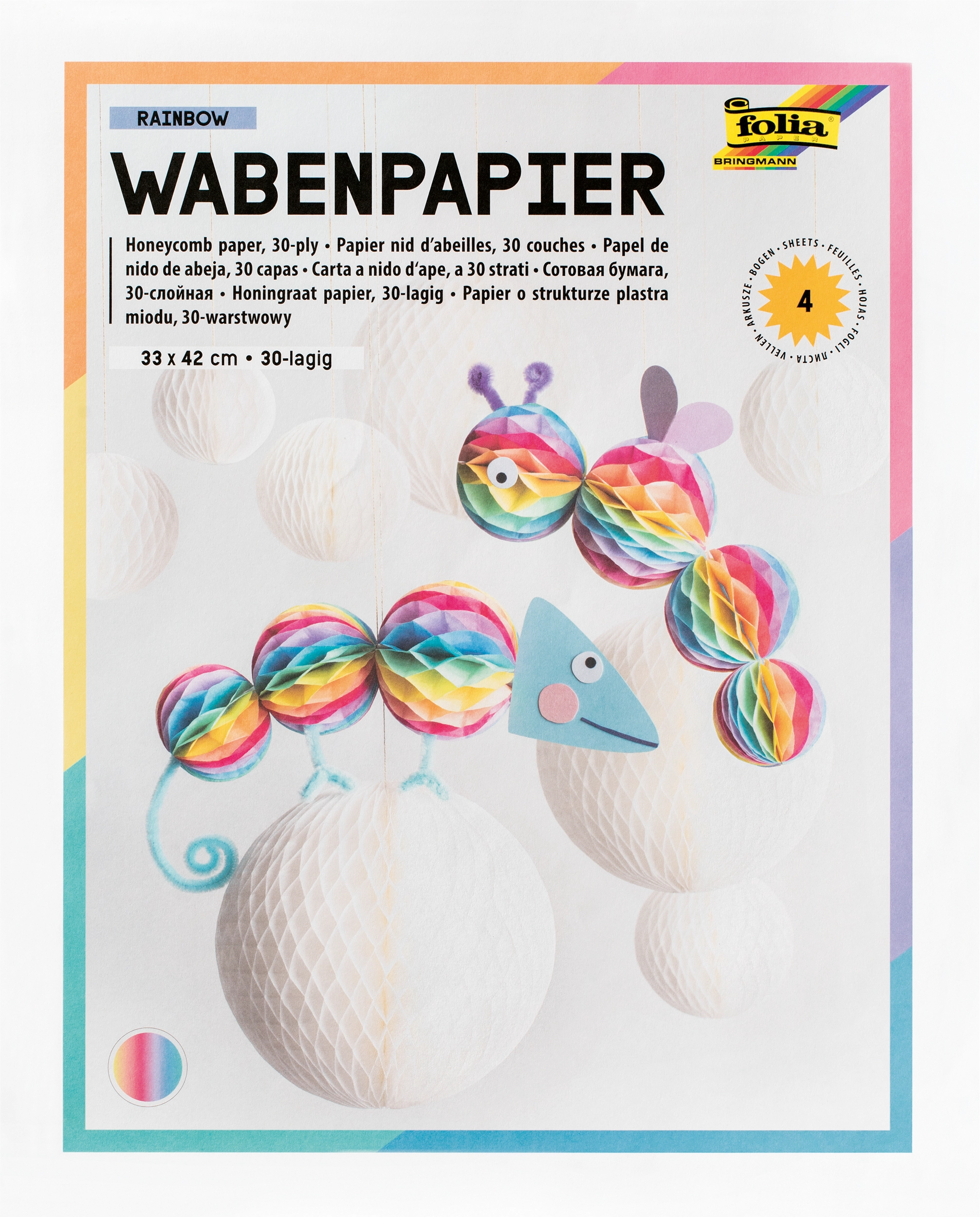 Wabenpapier, Regenbogen, 33 x 42 cm, 4 Blatt