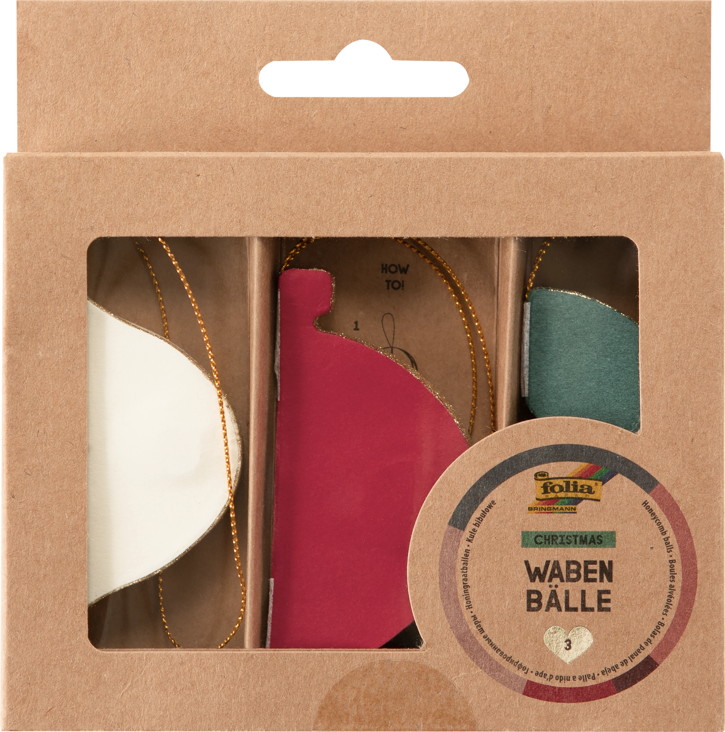 Wabenbälle, Christmas, Ø 7,0 x 7,0 cm, Ø 7,5 x 8,5 cm, Ø 8,5 x 8,5 cm, 3 Stück