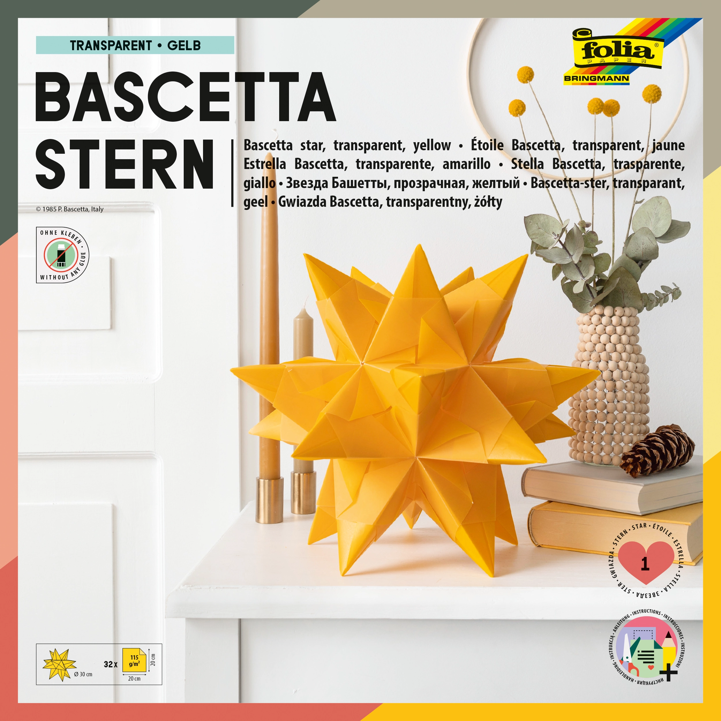 Bascetta Stern, Transparent, Gelb, 20 x 20 cm, Ø 20 cm