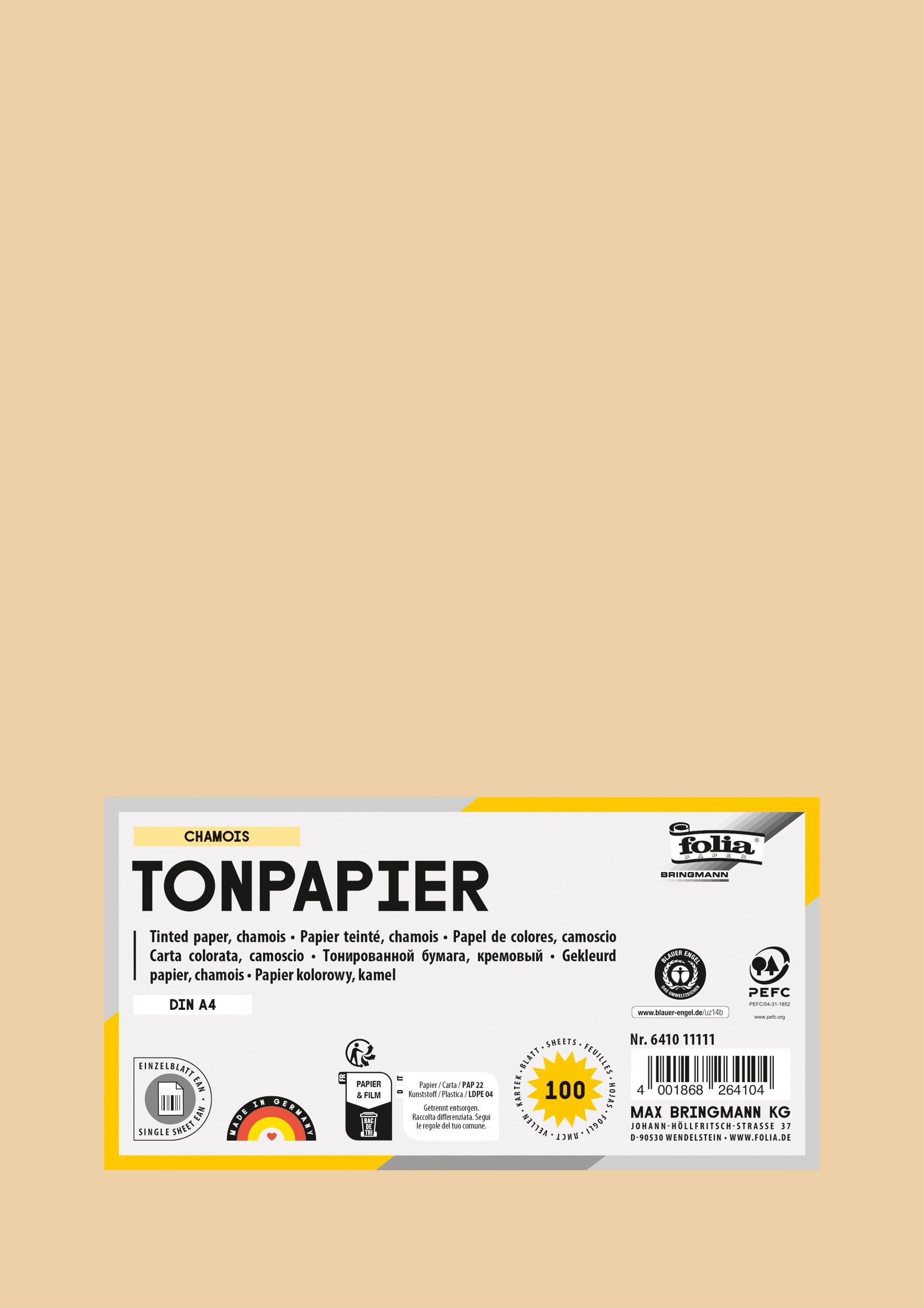 Tonpapier , Chamois, DIN A4, 130 g/m², 100 Blatt, ja