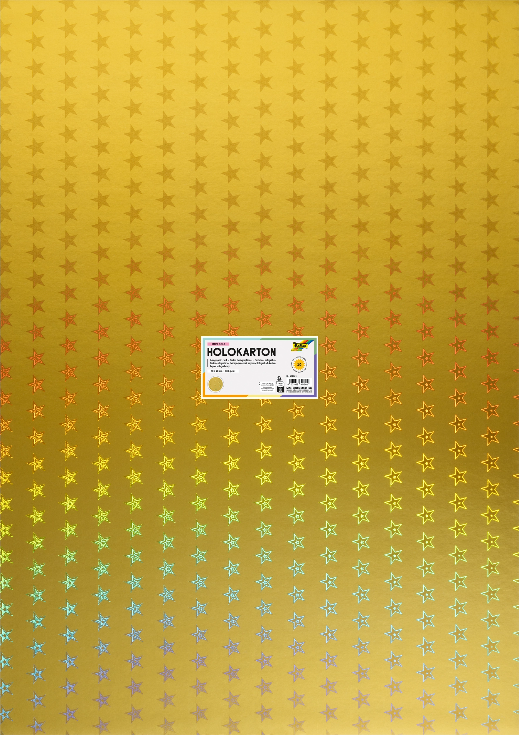Holographic Card , Stars Gold, 50 x 70 cm, 230 g/m², 10 sheets