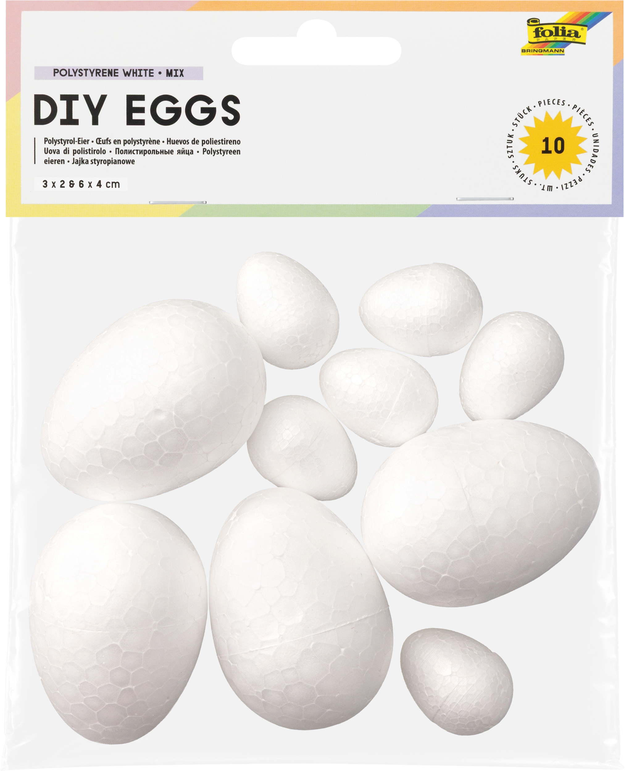 DIY Eggs, Polystyrene White, Mix, 3 x 2 cm, 6 x 4 cm, 10 pieces