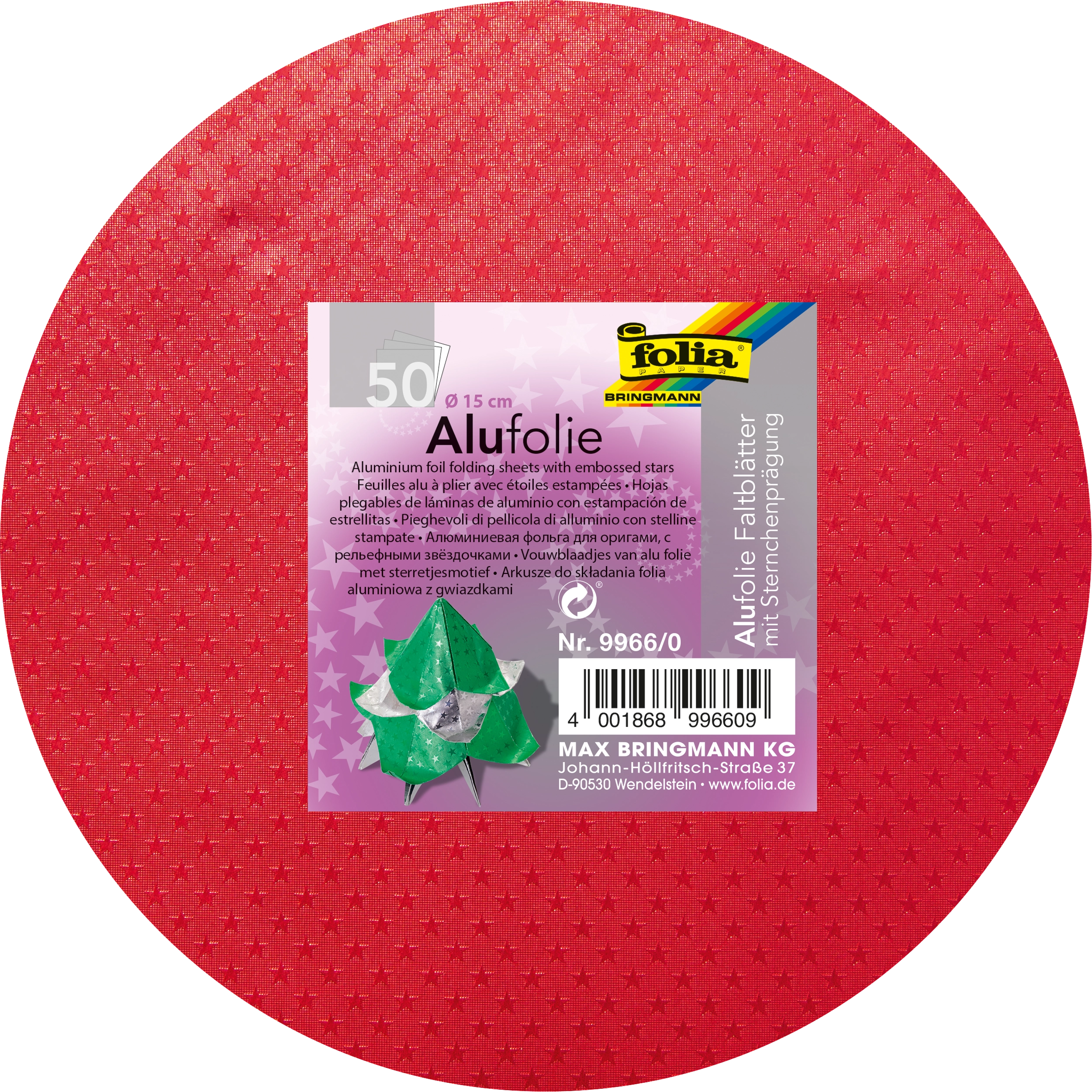 Origami Alufolie, Basic Mix, Rund, mit Sternchen, 50 Blatt, 1 Pack