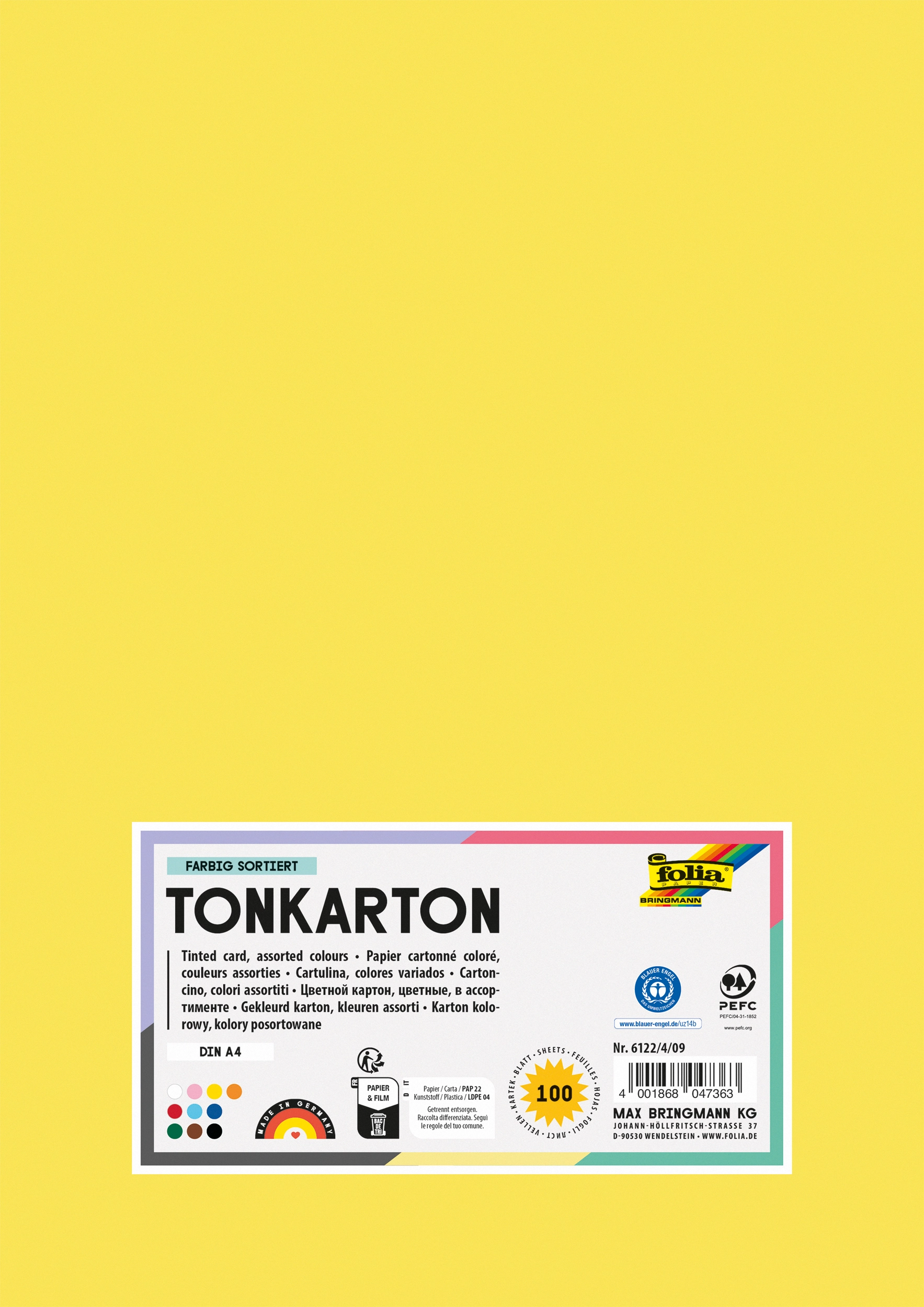 Tonkarton, Basic, 10 Farben, DIN A4, 220g/m², 100 Blatt
