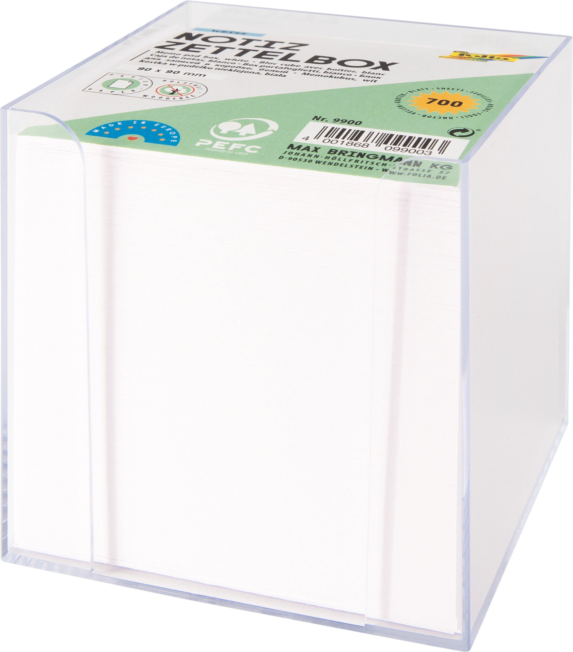 Notizbox, Weiß, 9 x 9 cm, > 700 Blatt