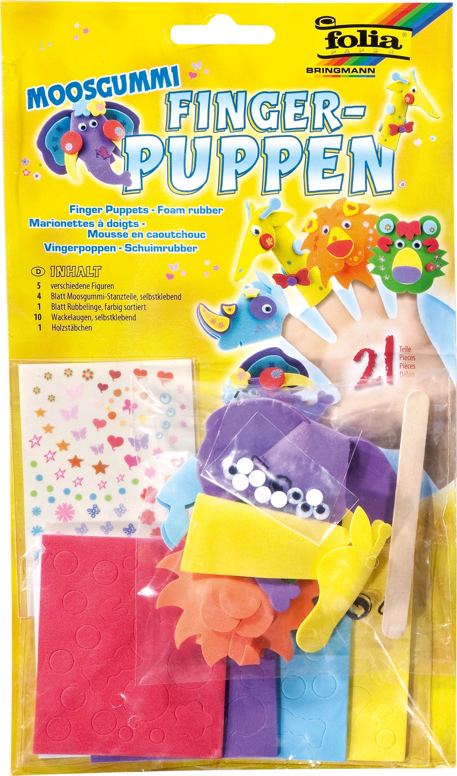 Foam Rubber Finger Puppets, Zoo Animals, 21 parts