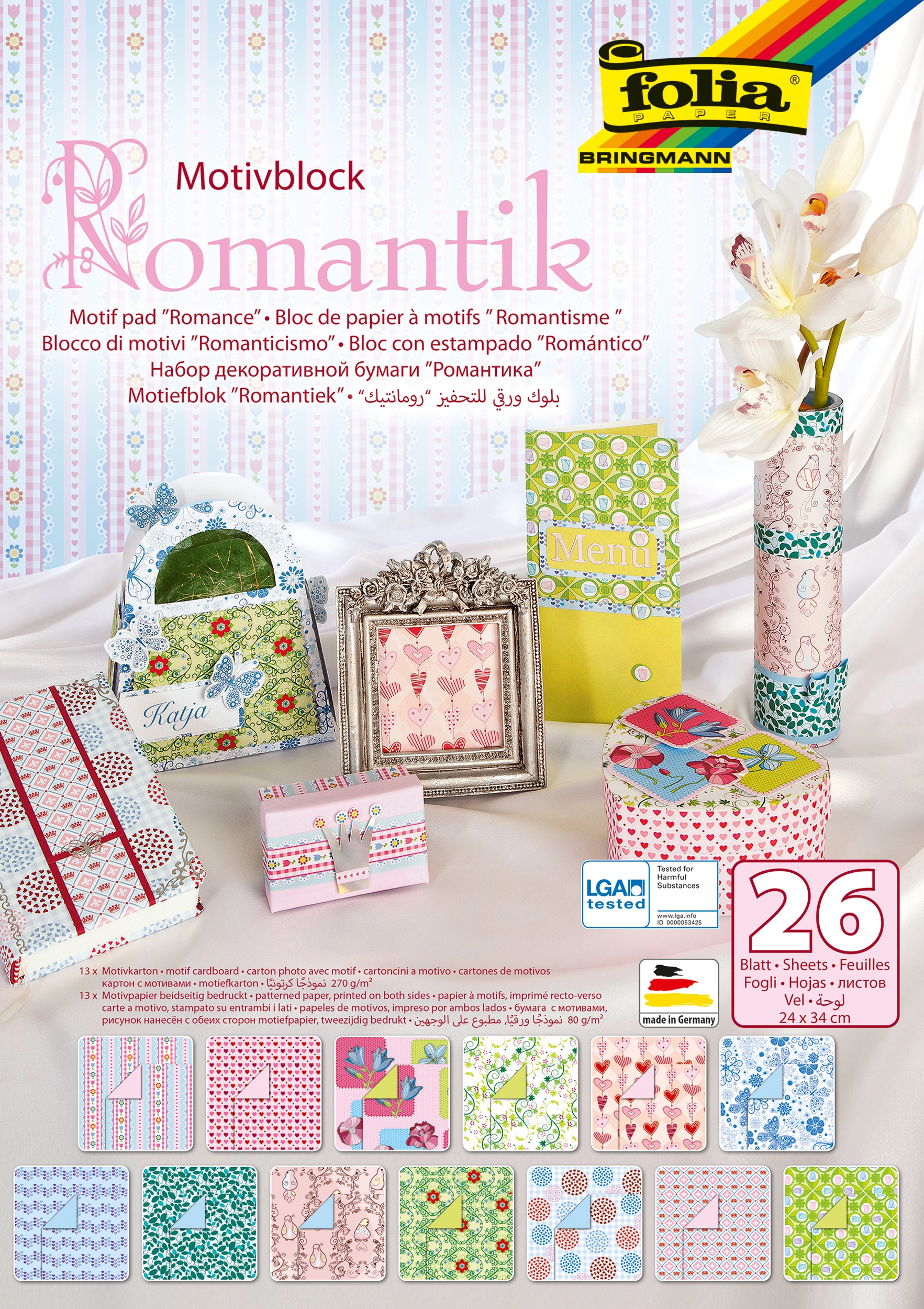 Motif Pad, Romantic, 24 x 34 cm, 80 g/m², 270 g/m², 26 sheets