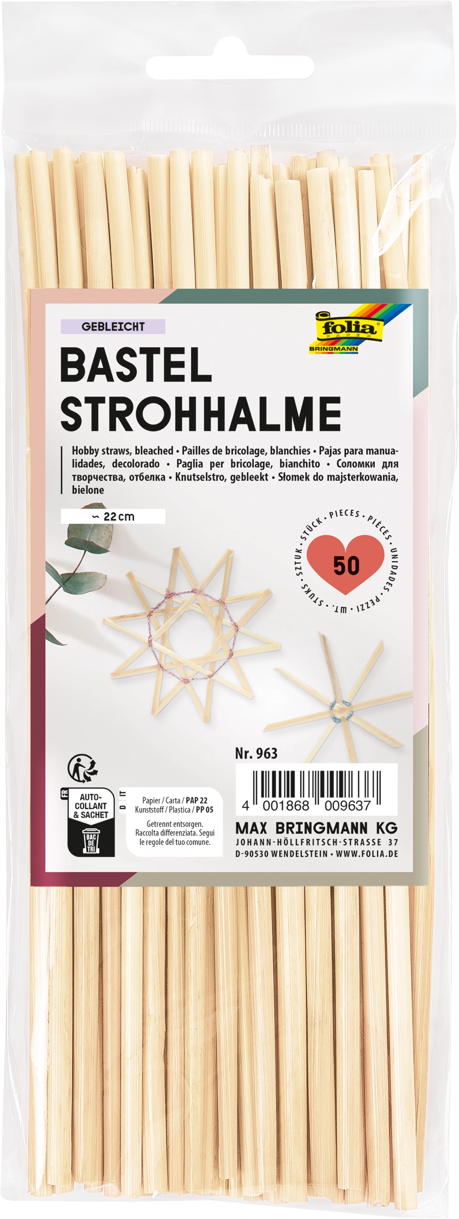 Hobby Straws, Bleached, 22 cm, 50 pieces