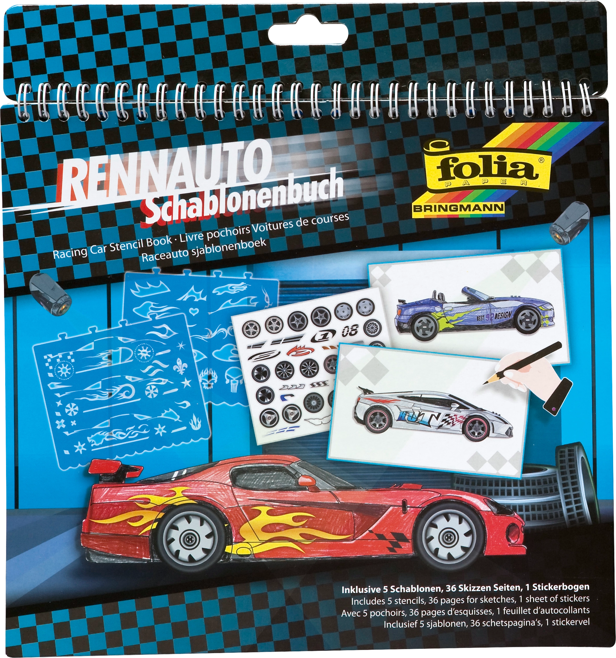 Schablonenbuch, Groß, Rennwagen, 26,4 cm x 24 cm, 42 Teile