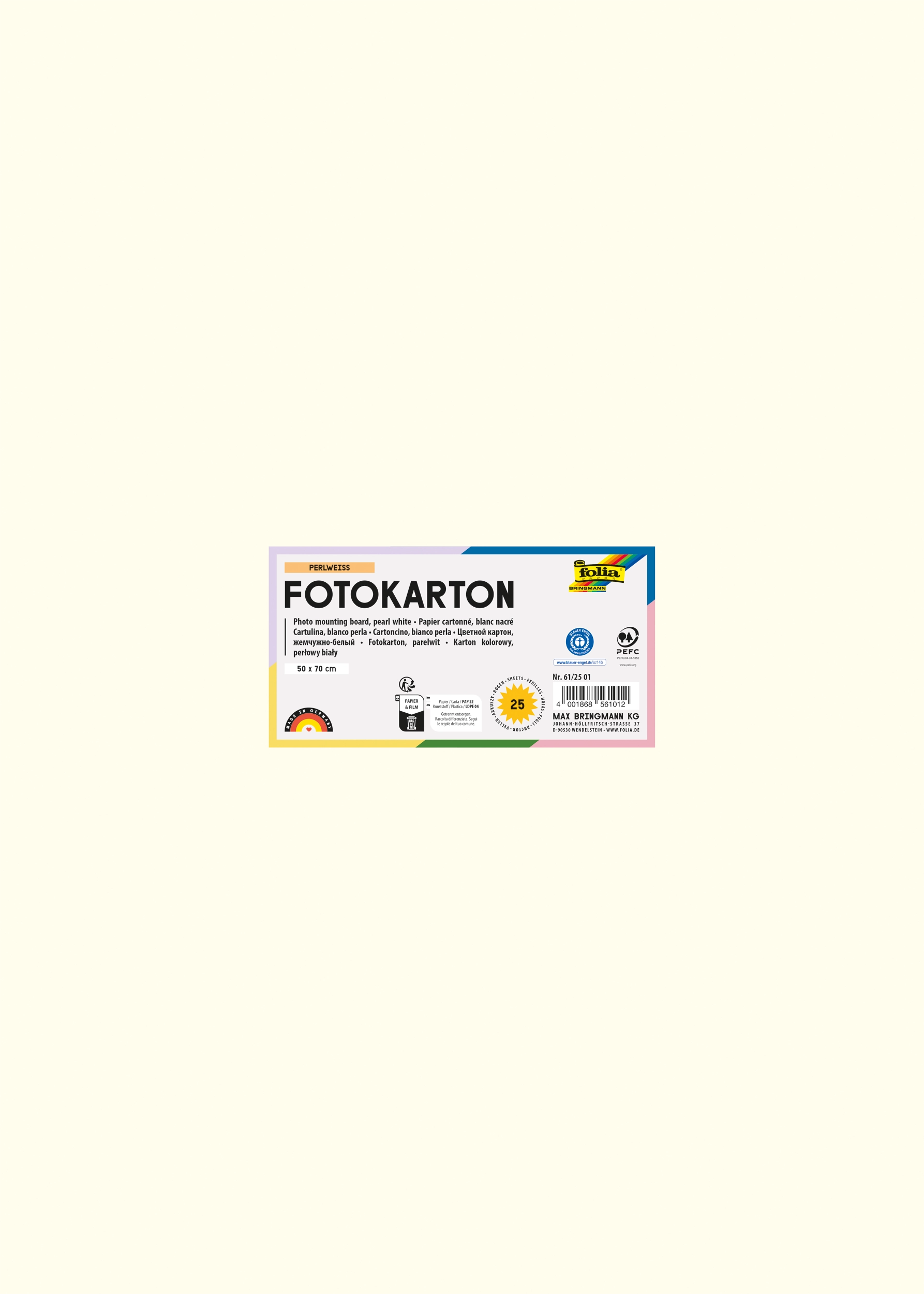 Photo Mounting Board, Pearl White, 50 x 70 cm, 300 g/m², 25 sheets