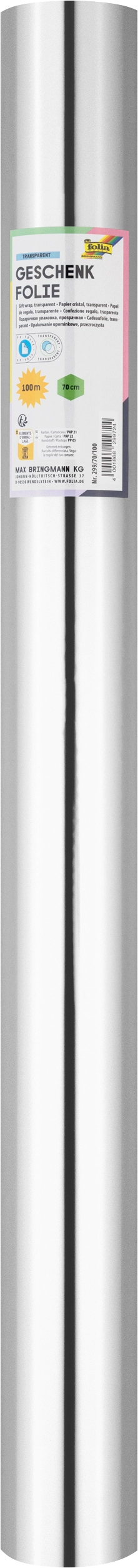 Geschenkfolie, Transparent, Blanko, 70 cm x 100 m, 1 Rolle
