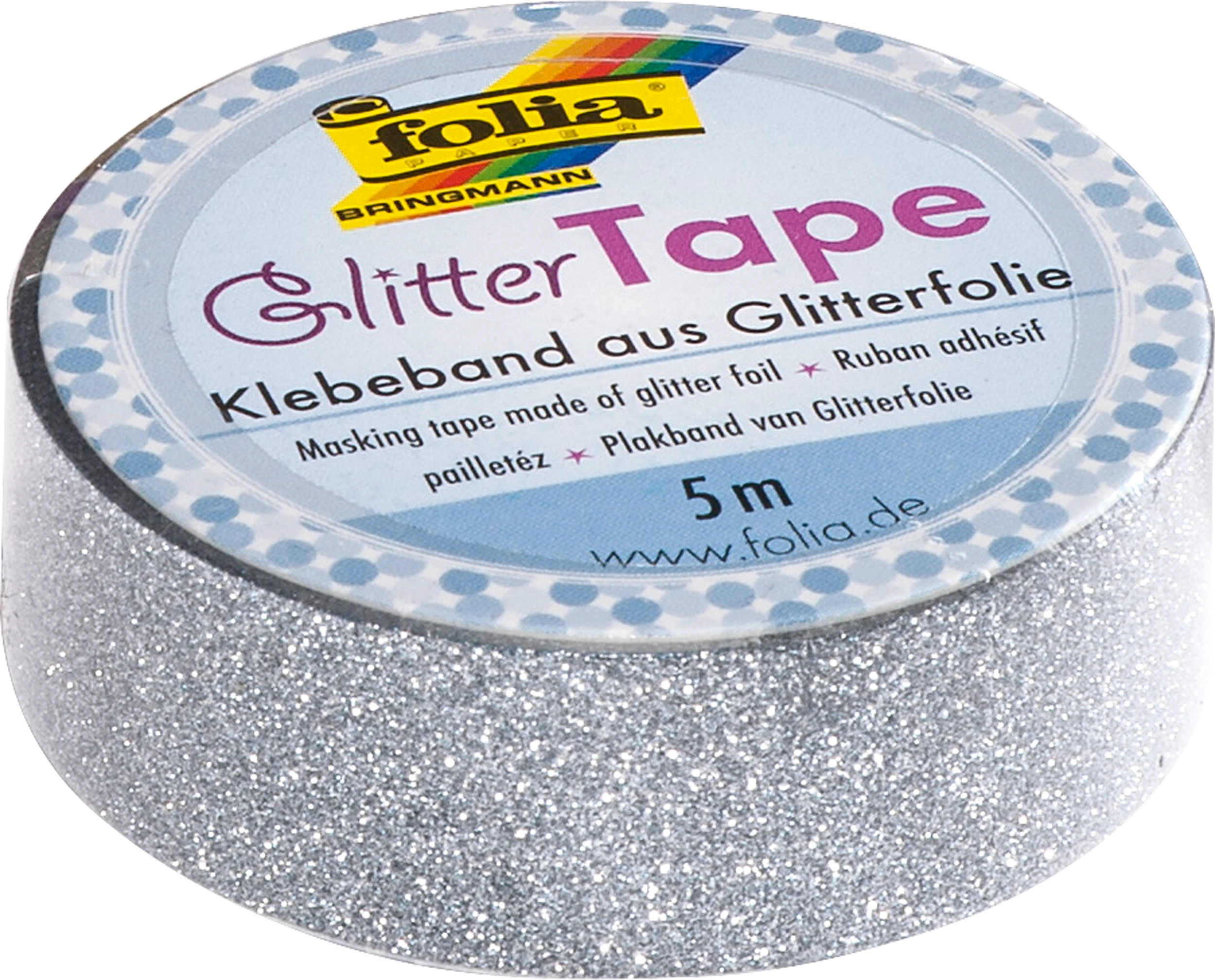 Glittertape, Silber, 5 m, 1 Rolle