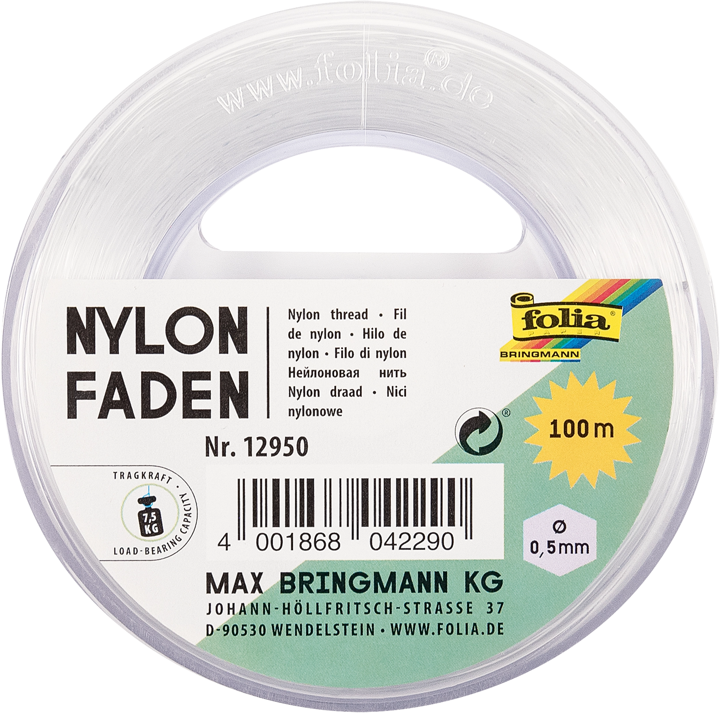 Nylonfaden, Ø 0,5 mm x 100 m, 1 Spule