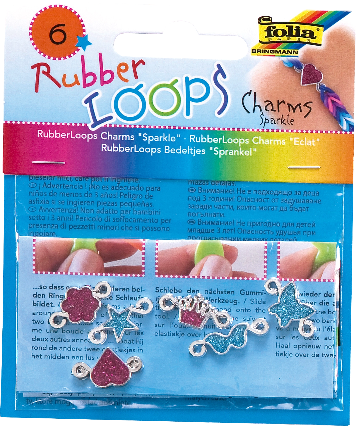 Rubber Loops Charms, Sparkle, 6 Stück