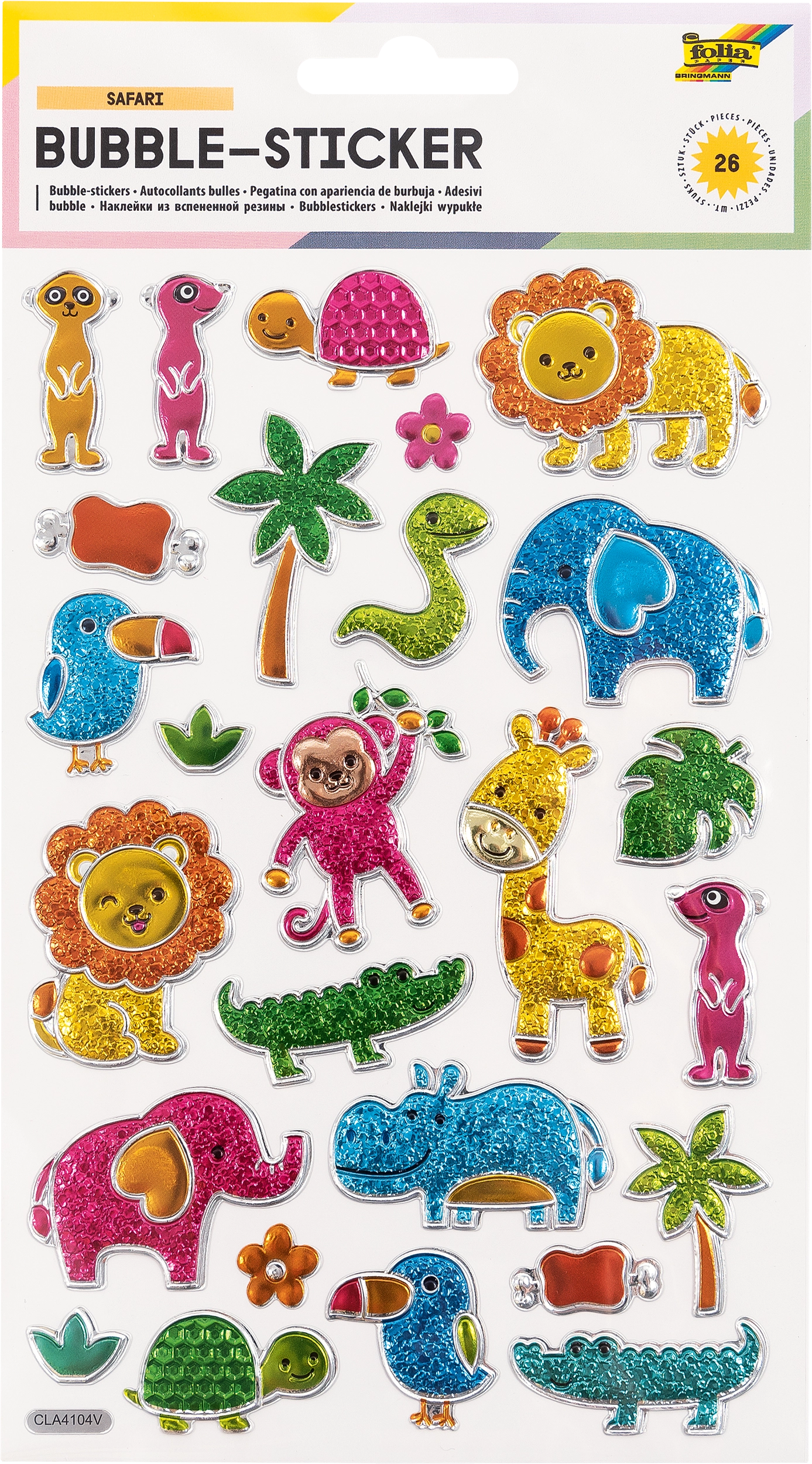 Bubble-Sticker, Safari, 26 Sticker, 1 Blatt