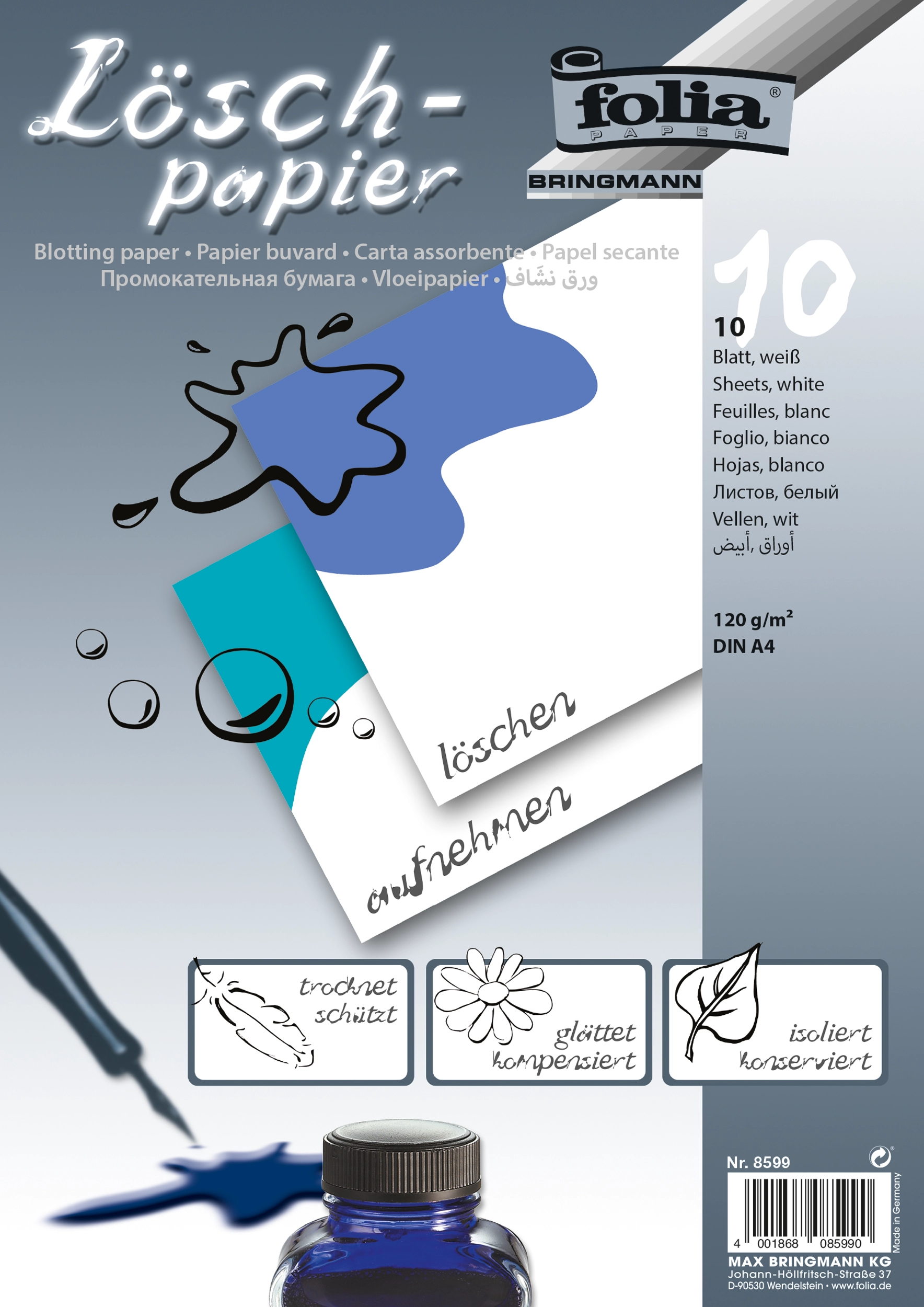 Löschpapier, Weiß, DIN A4, 10 Blatt