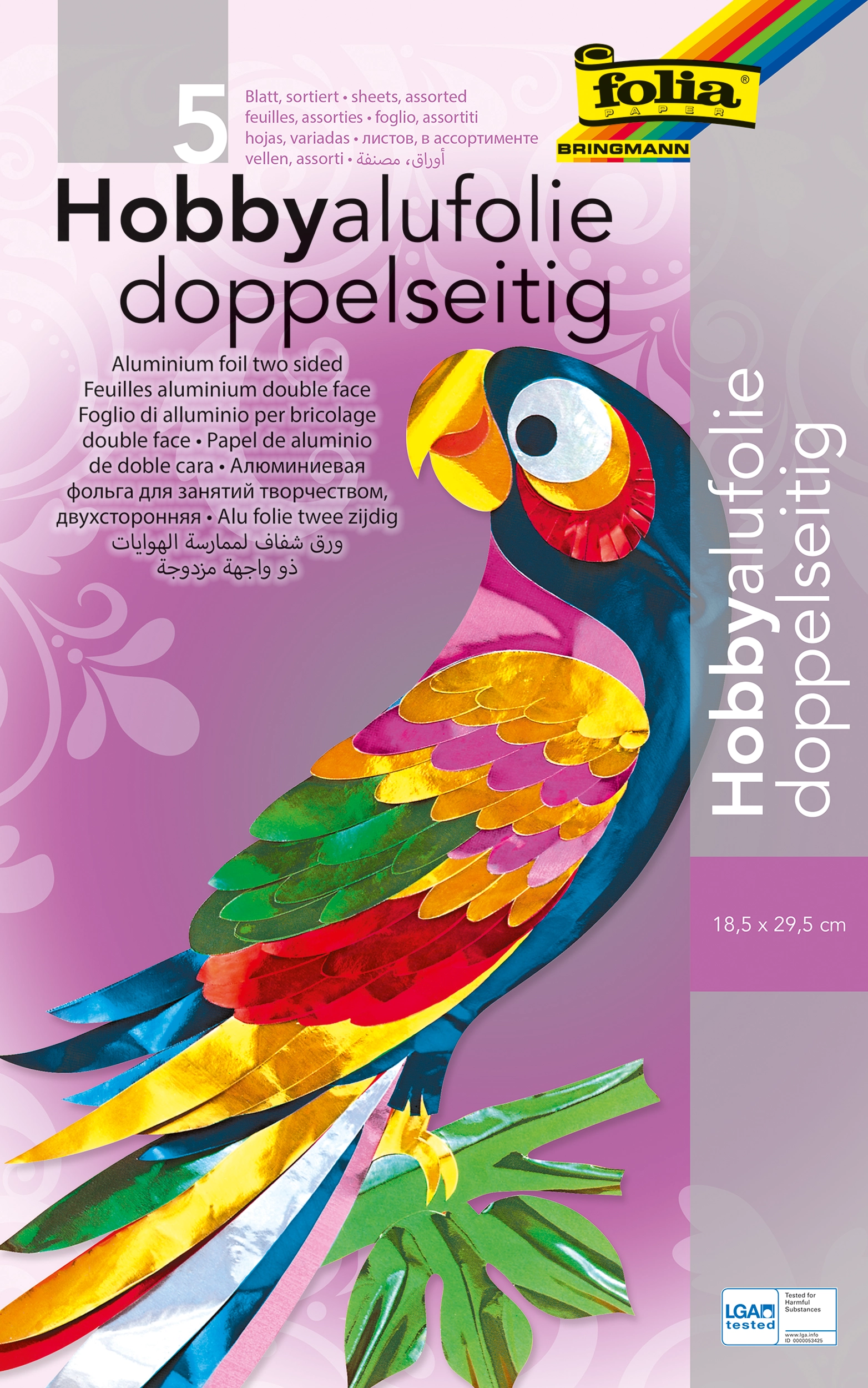 Alufolie, Beidseitig, 5 Farben Sortiert, 18,5 x 29,5 cm, 5 Blatt, 1 Mappe