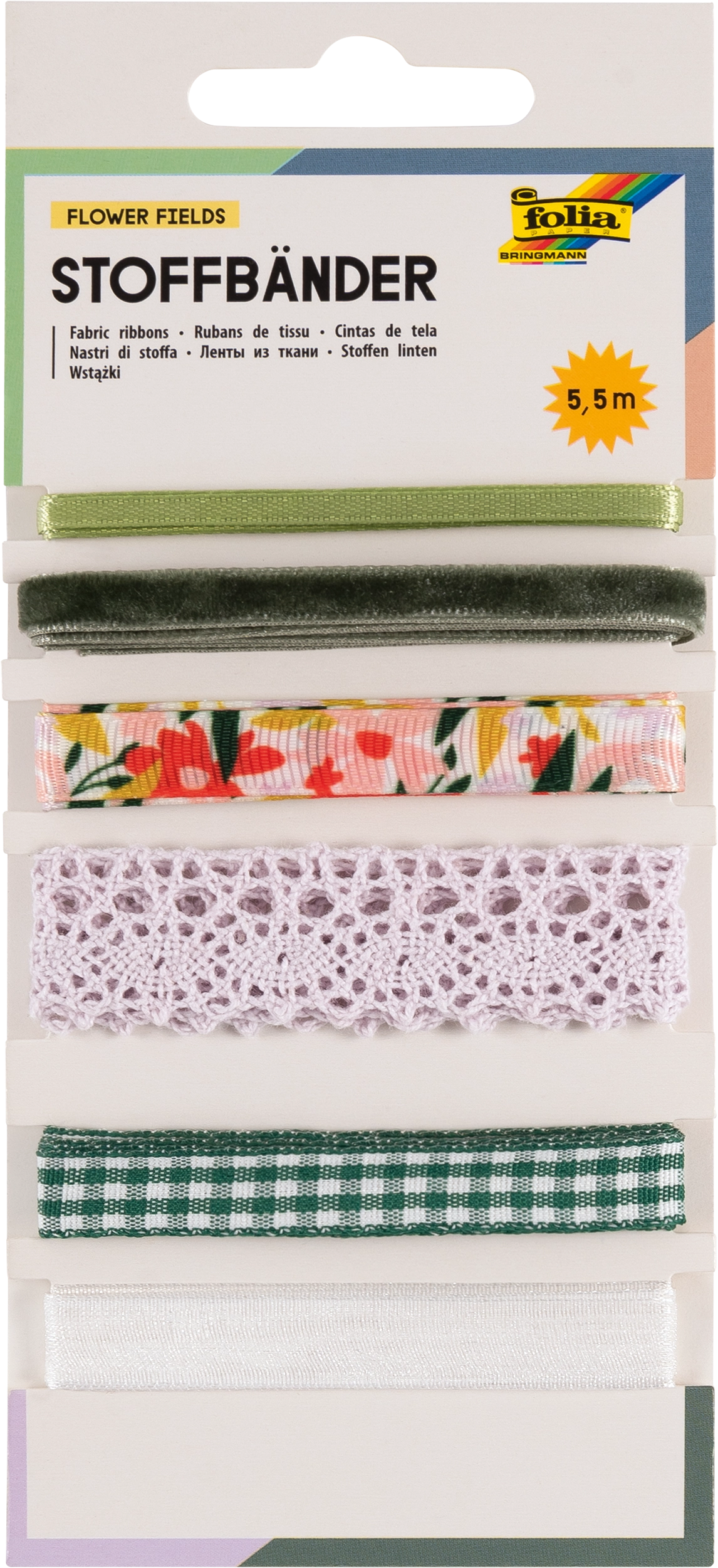 Stoffbänder, Flower Fields, 5 x 1 m, 1 x 50 cm, 6 Stück