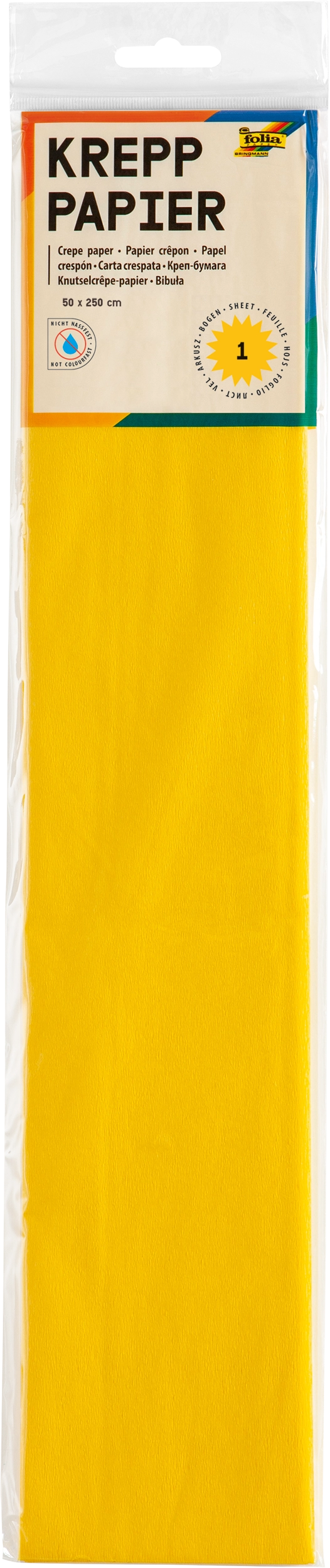 Crepe Paper, Yellow, 50 x 250 cm, 32 g/m², 10 folded sheets