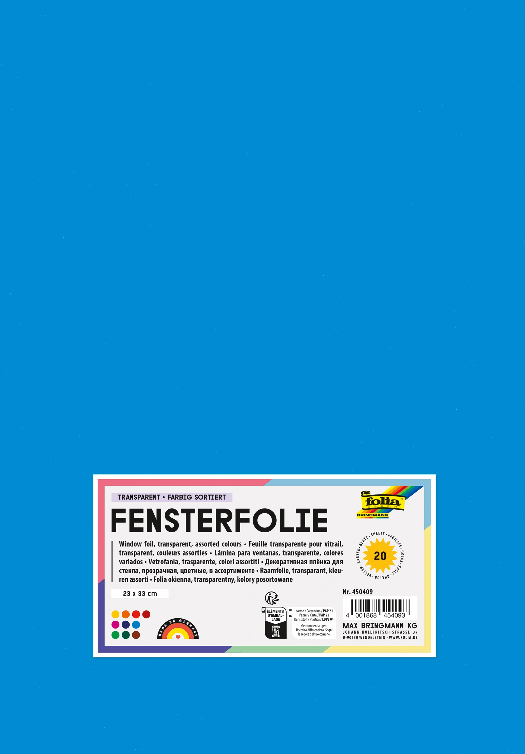 Fensterfolie, Basic Mix, Transparent, Selbsthaftend, 23 x 33 cm, 20 Blatt, 1 Pack