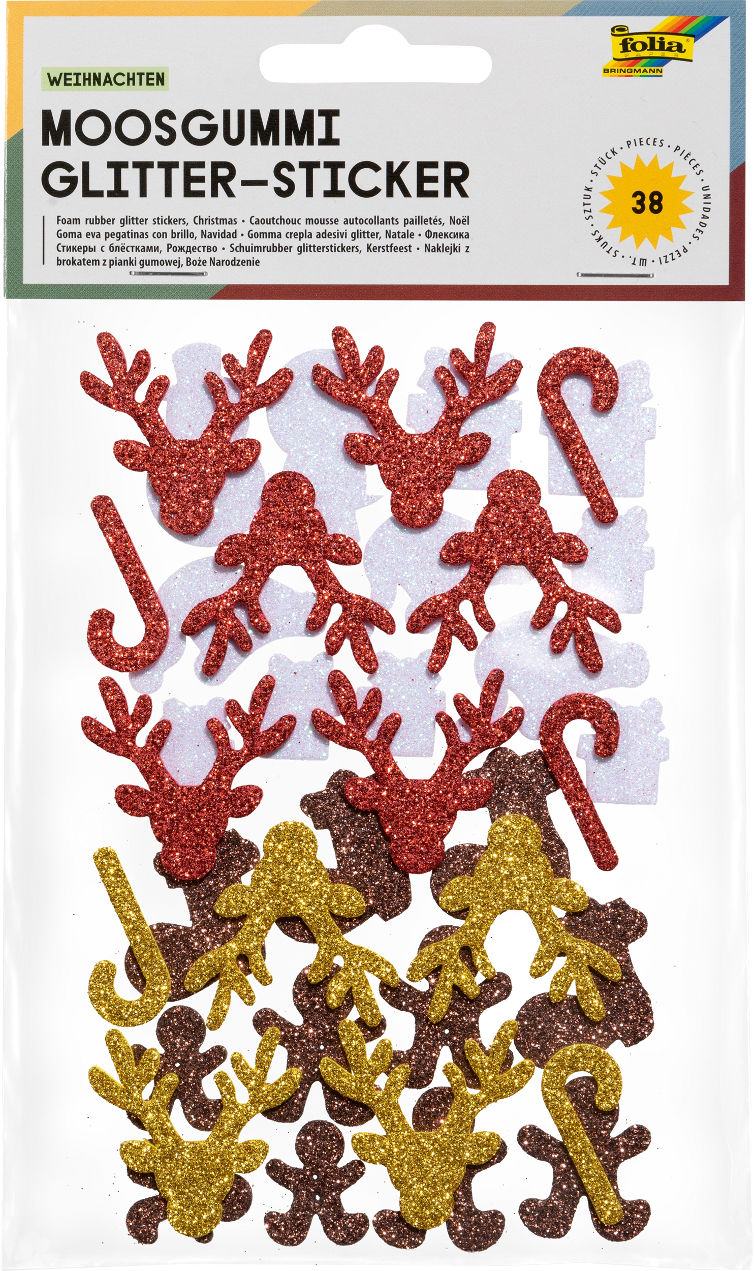 Moosgummi Glitter-Sticker, Weihnachten I, 38 Sticker
