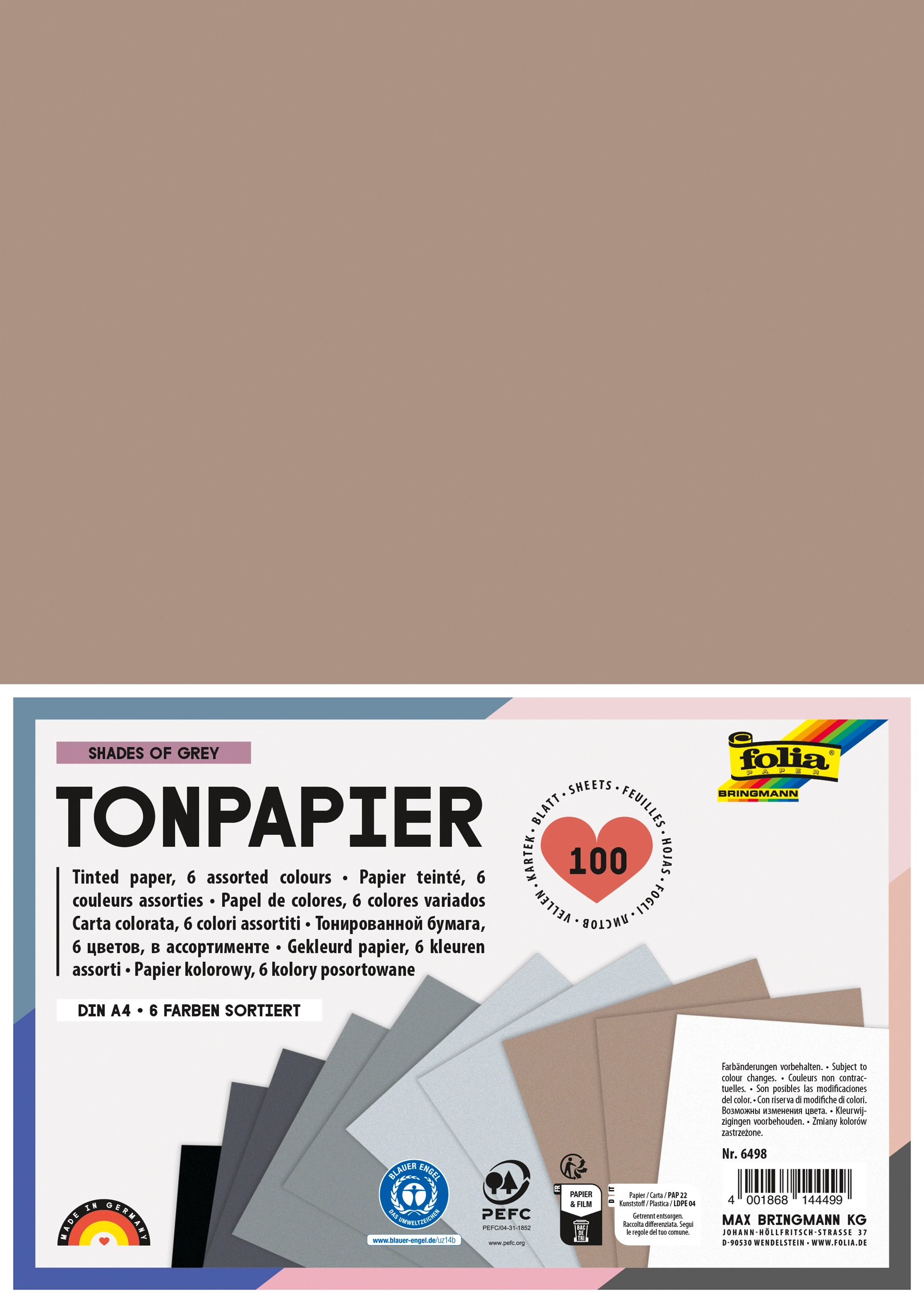 Tonpapier , Shades of Grey, DIN A4, 130 g/m², 100 Blatt